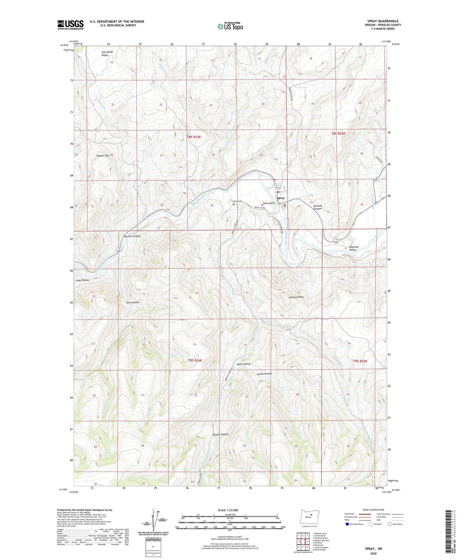 Spray Oregon US Topo Map Image
