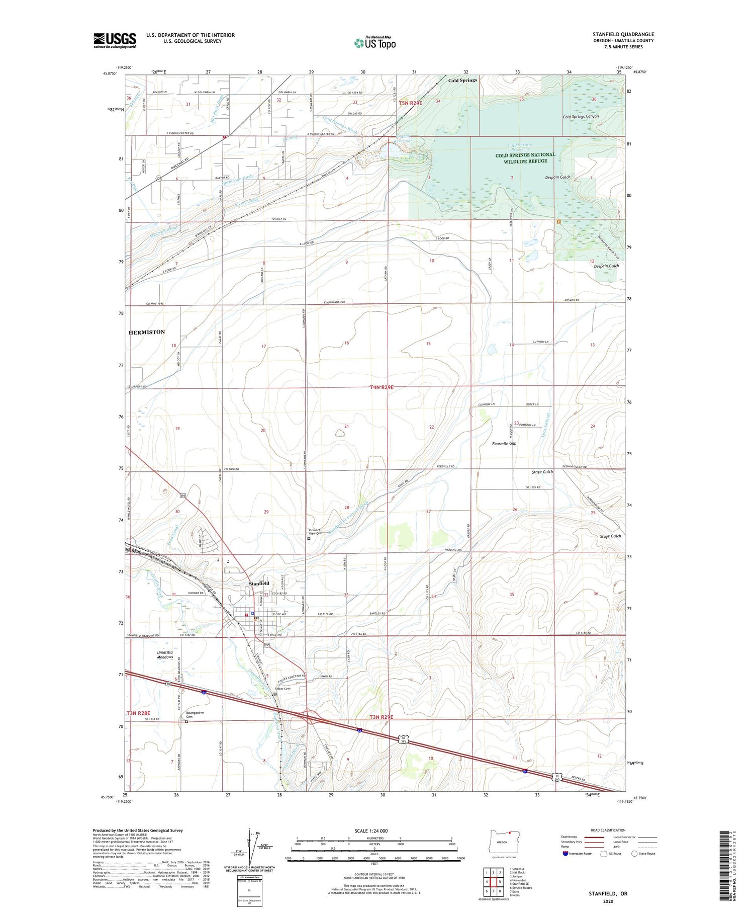 Stanfield Oregon US Topo Map Image