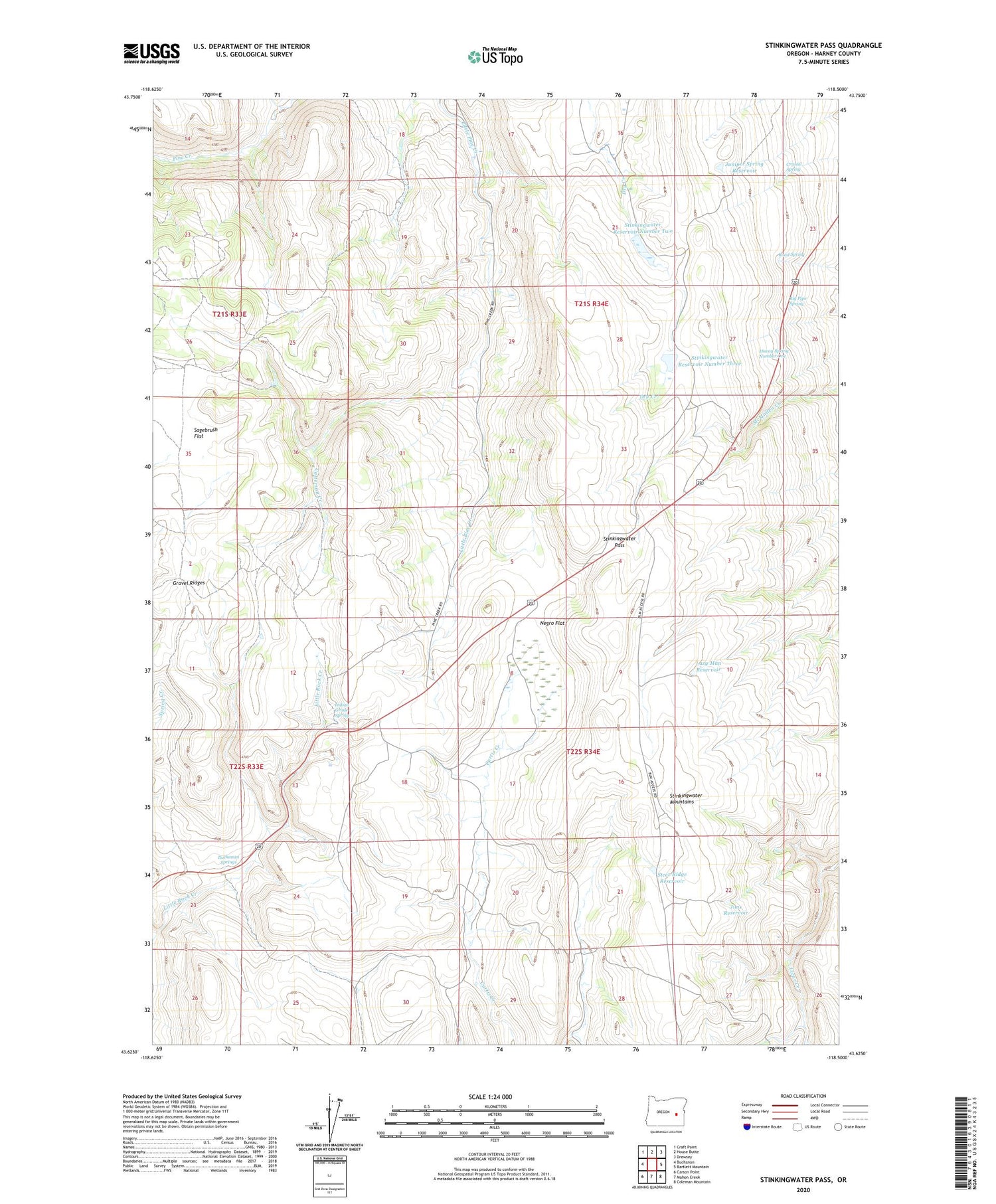 Stinkingwater Pass Oregon US Topo Map Image