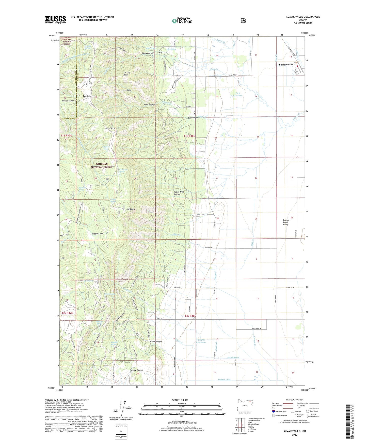 Summerville Oregon US Topo Map Image