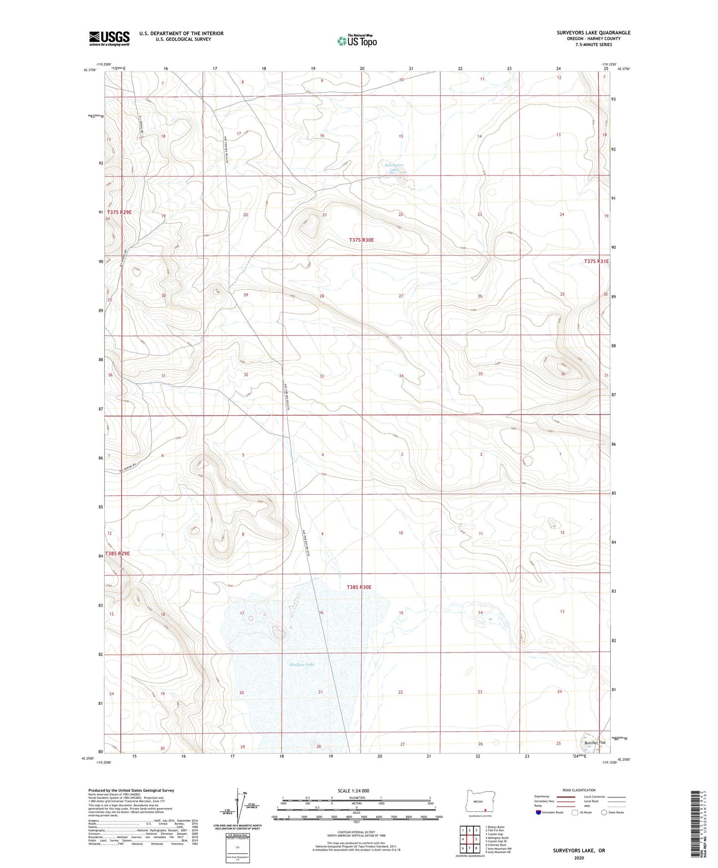 Surveyors Lake Oregon US Topo Map Image