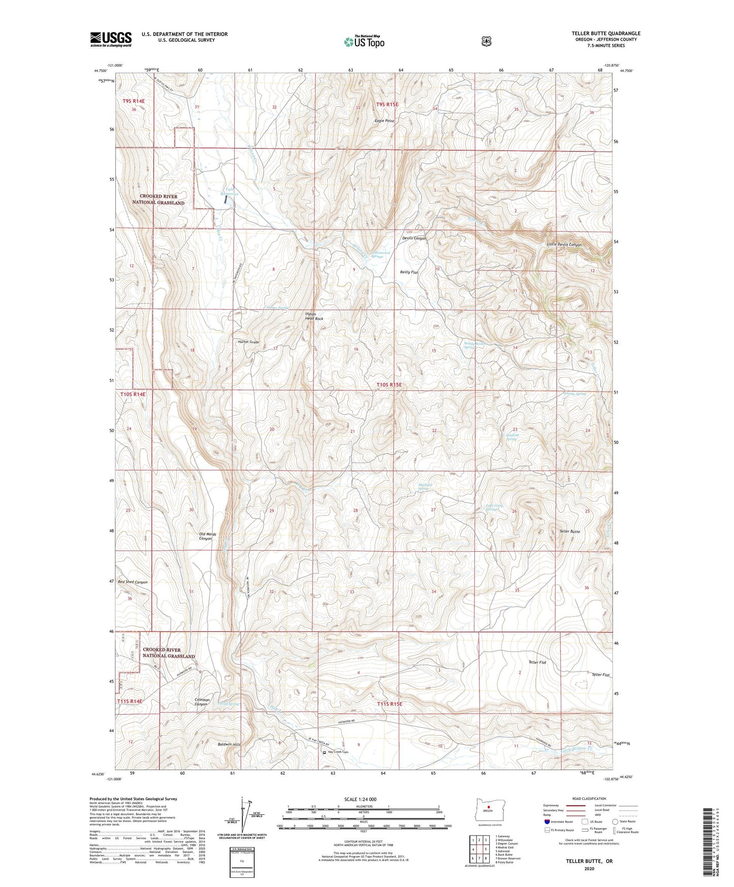 Teller Butte Oregon US Topo Map Image