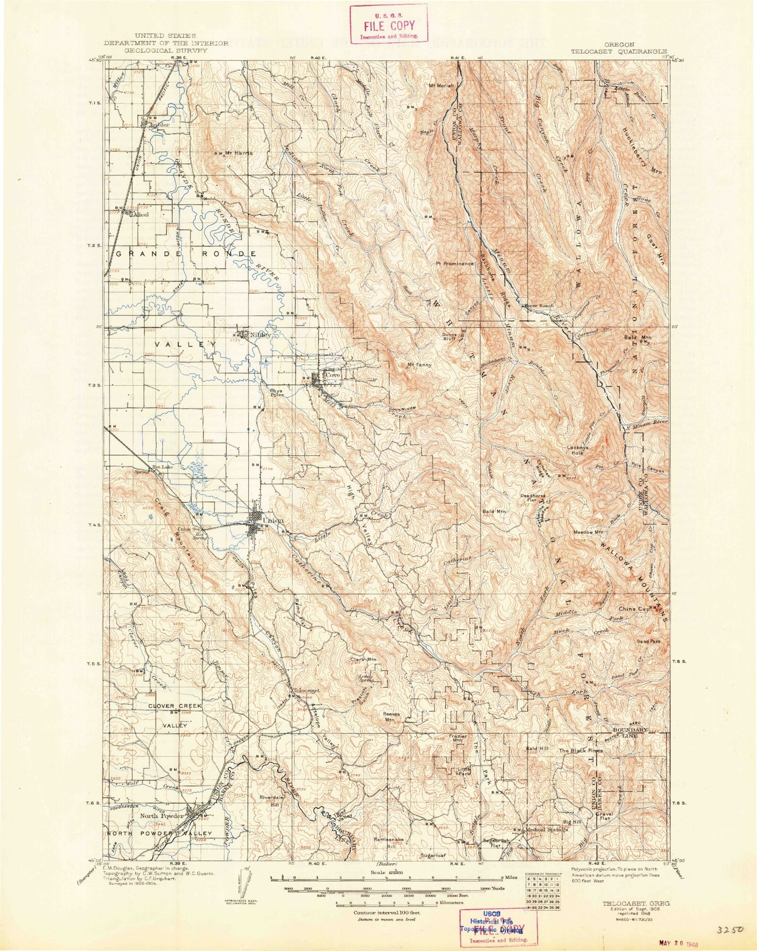 Historic 1906 Telocaset Oregon 30'x30' Topo Map Image