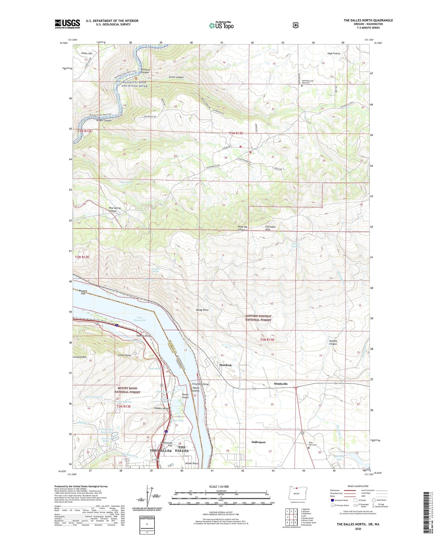 The Dalles North Oregon US Topo Map Image