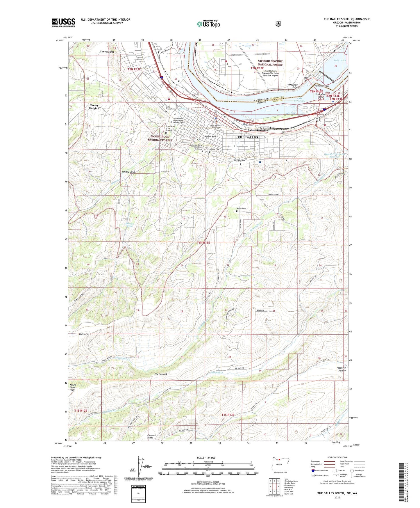 The Dalles South Oregon US Topo Map Image