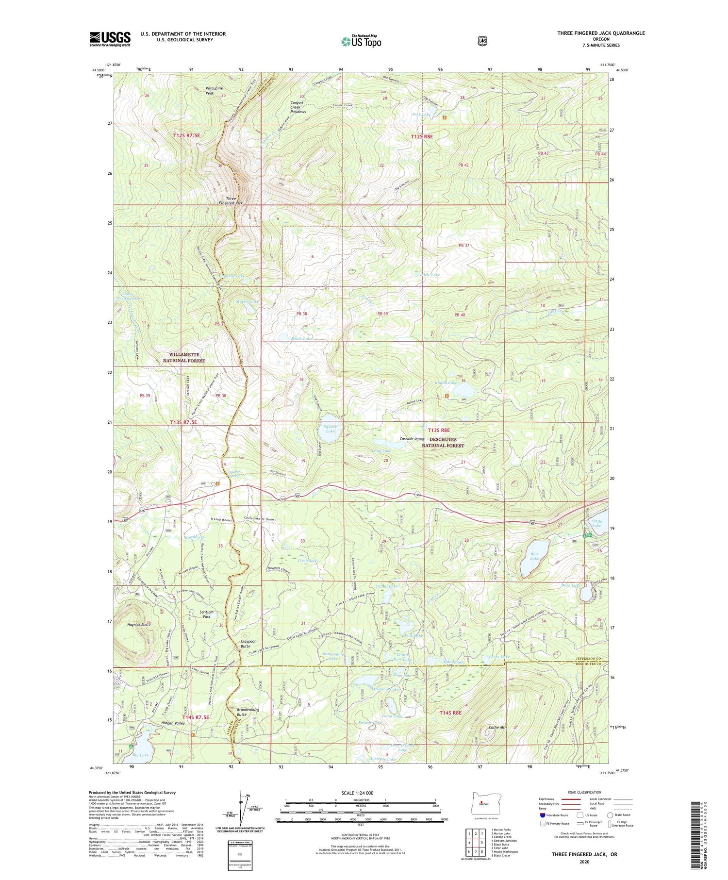 Three Fingered Jack Oregon US Topo Map Image