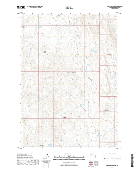 Three Fingers Rock Oregon US Topo Map Image