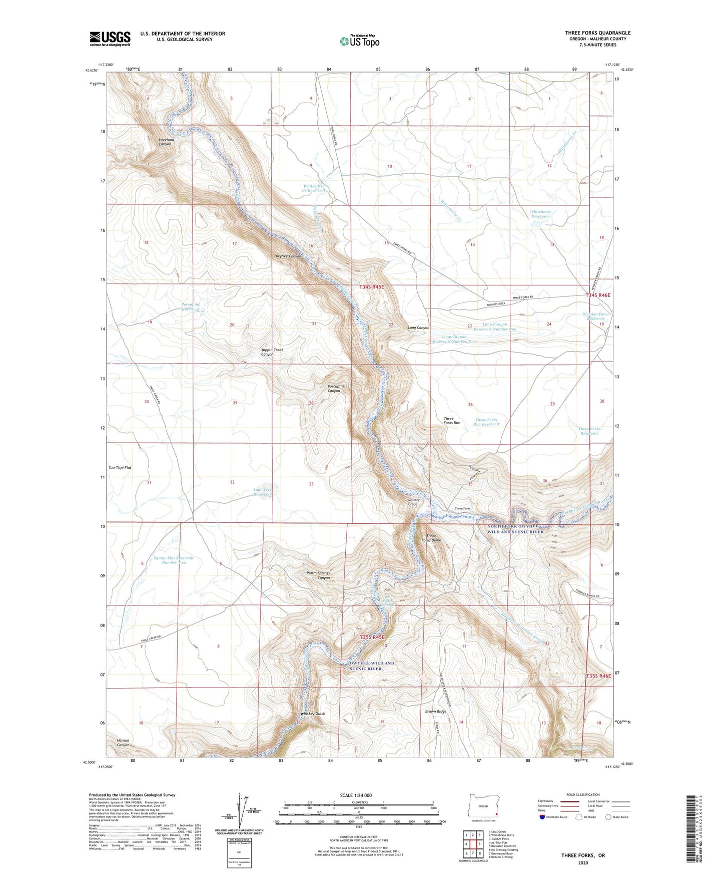 Three Forks Oregon US Topo Map Image