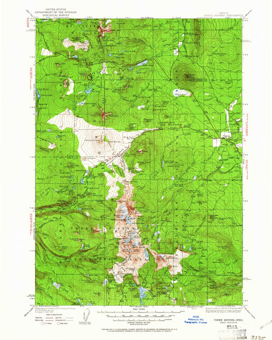 Historic 1929 Three Sisters Oregon 30'x30' Topo Map Image