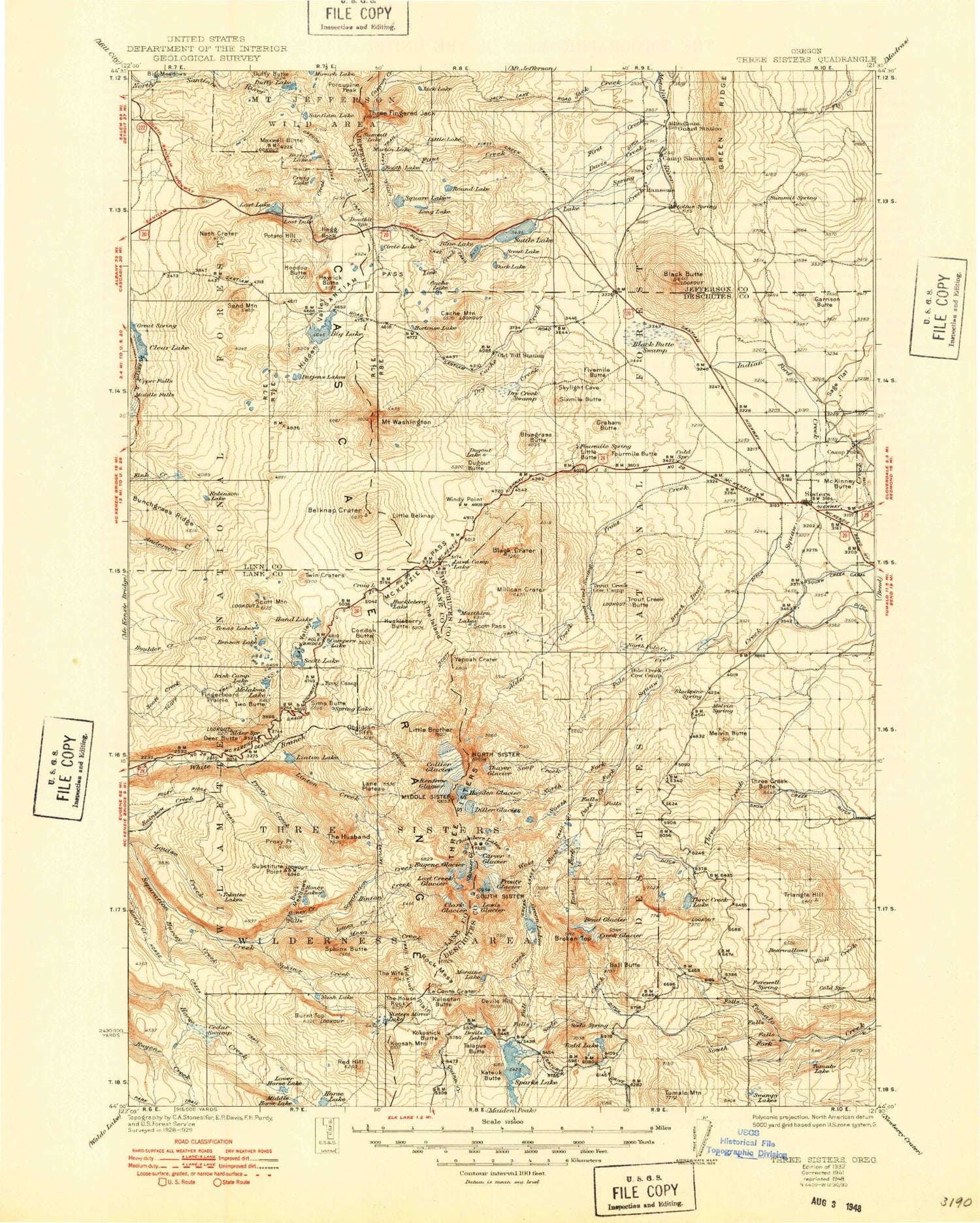 Historic 1932 Three Sisters Oregon 30'x30' Topo Map Image
