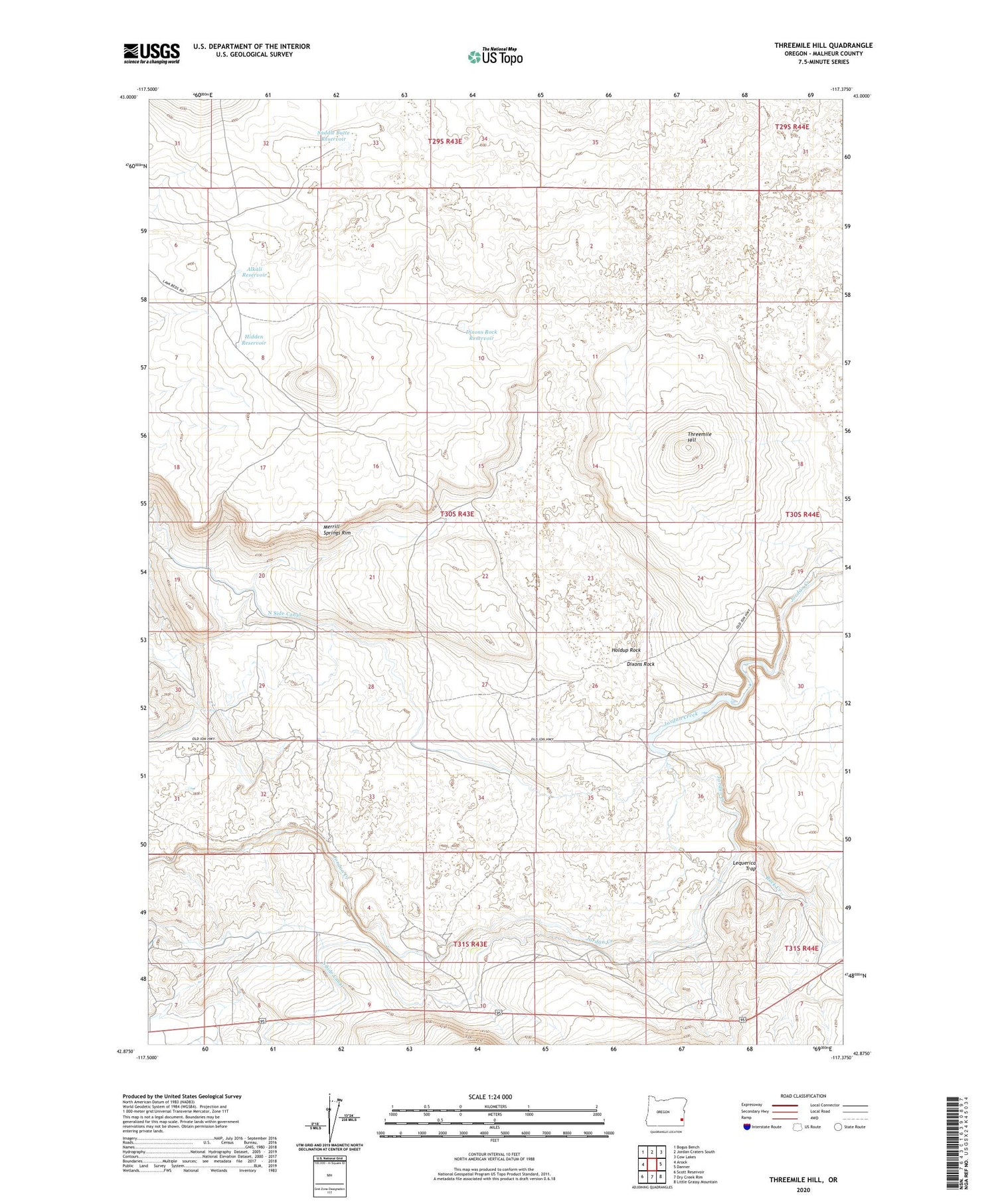 Threemile Hill Oregon US Topo Map Image