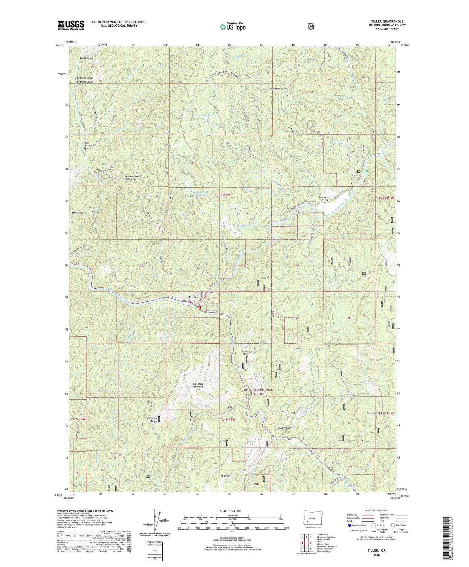 Tiller Oregon US Topo Map Image