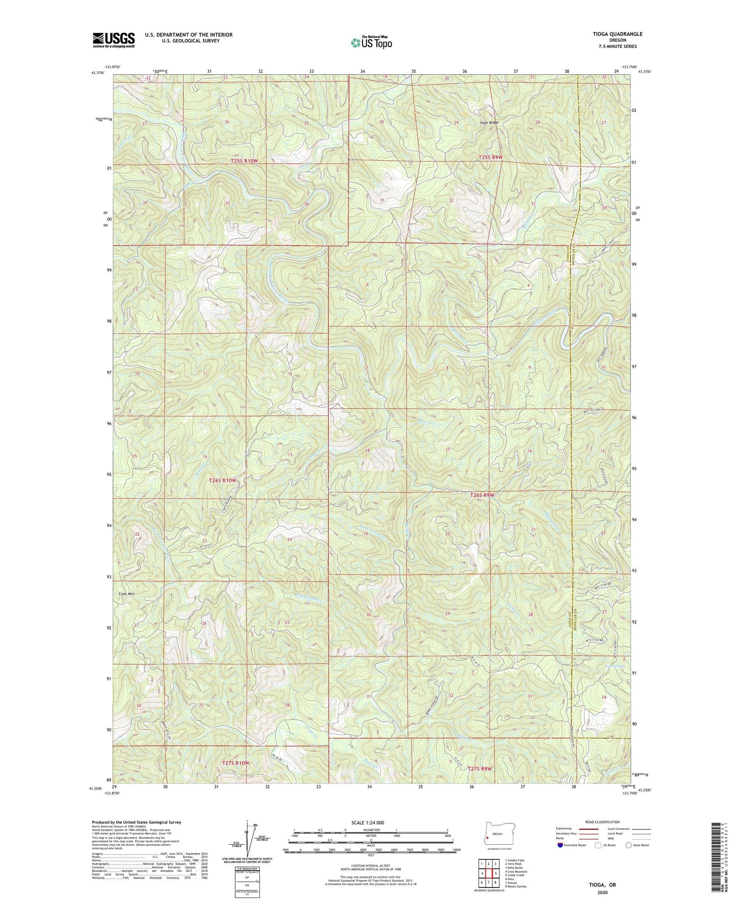 Tioga Oregon US Topo Map Image