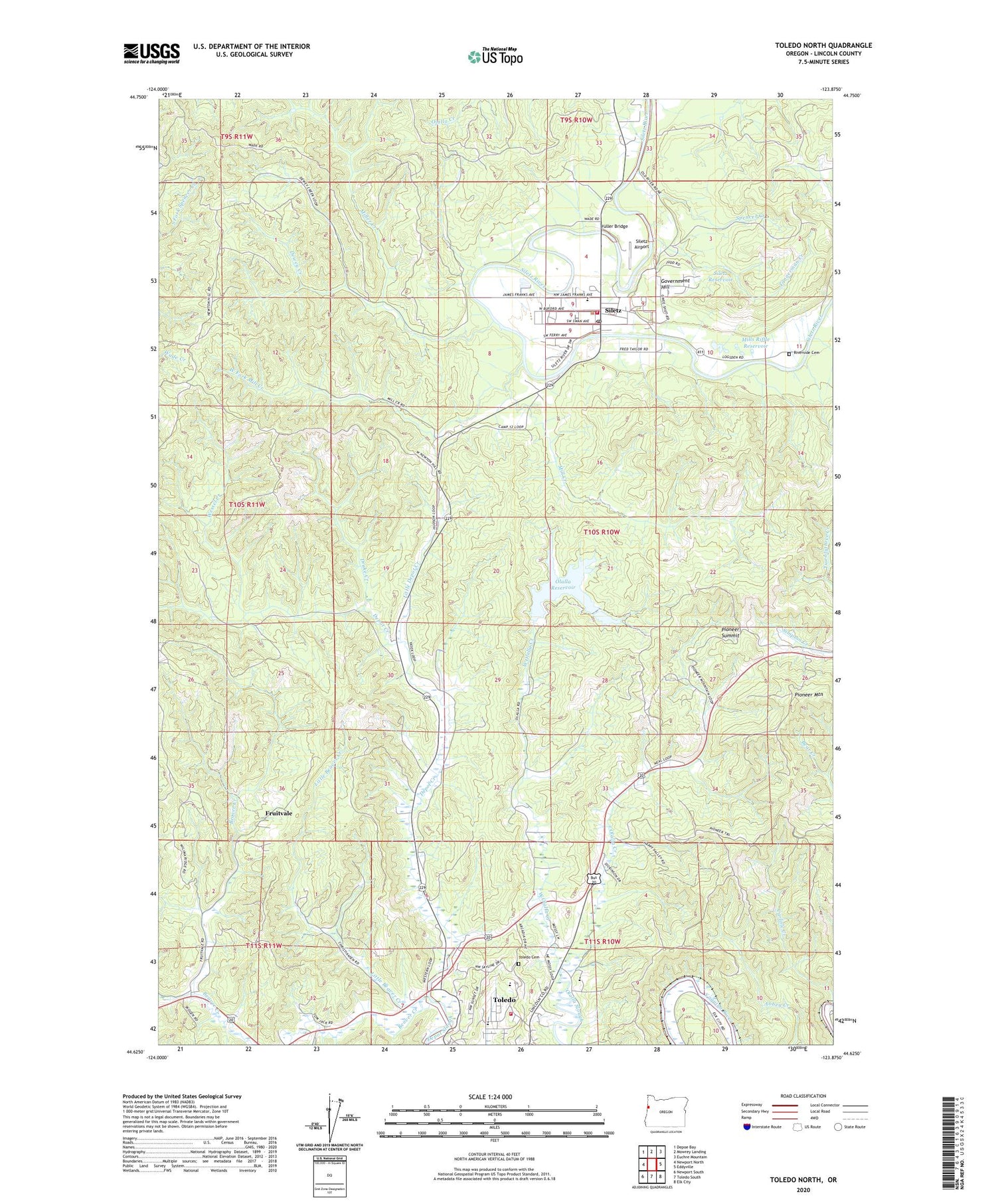 Toledo North Oregon US Topo Map Image