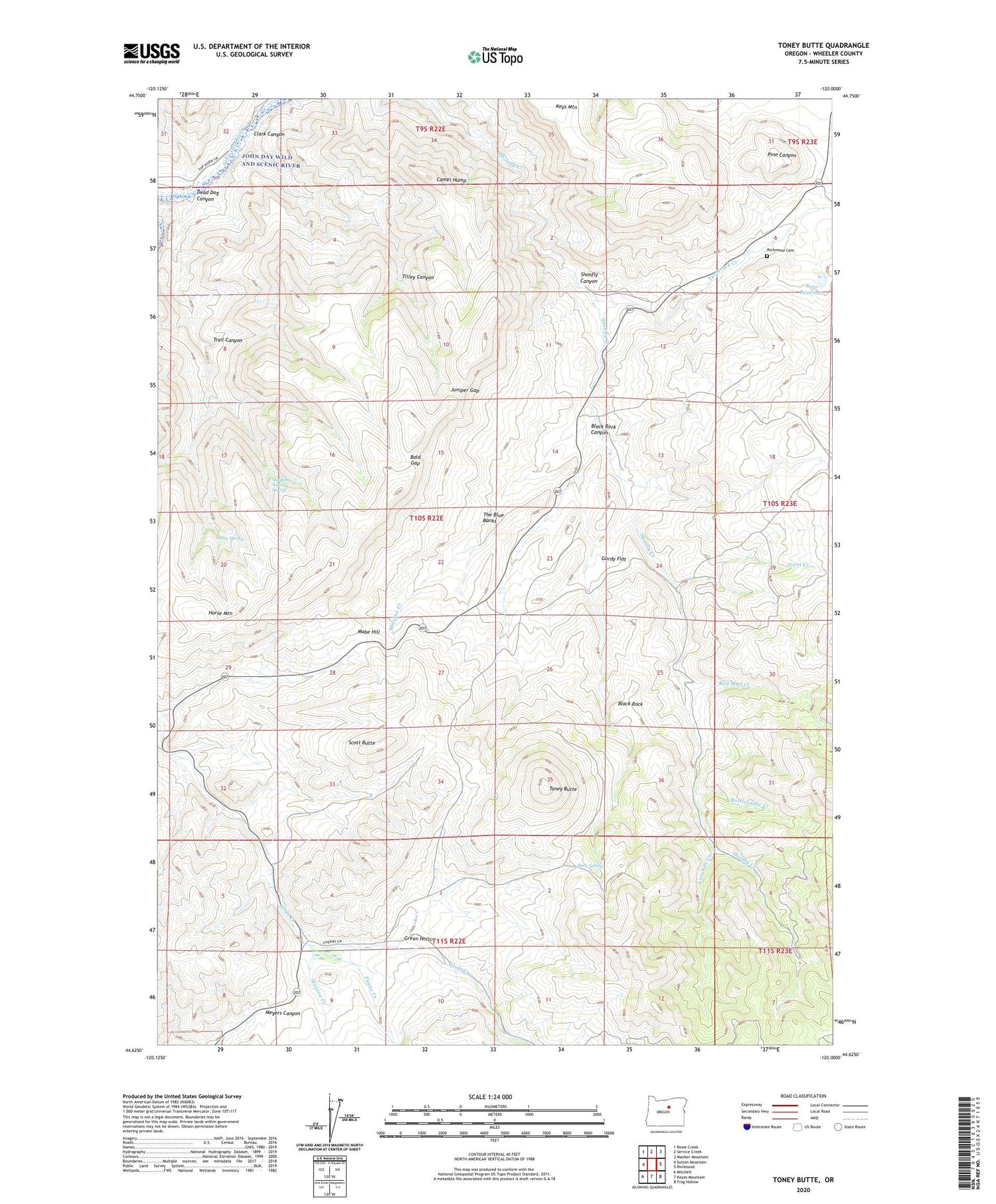 Toney Butte Oregon US Topo Map Image