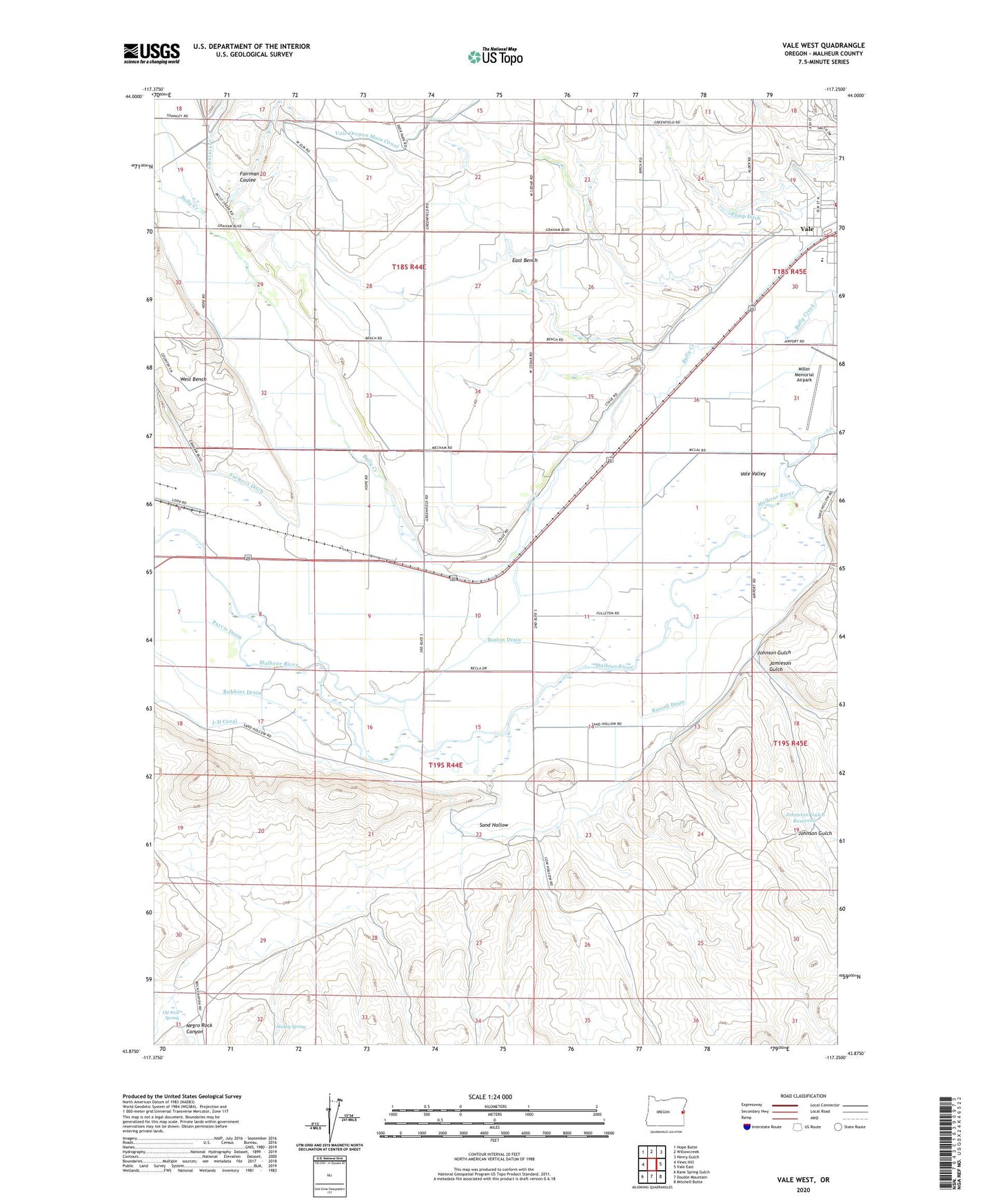 Vale West Oregon US Topo Map Image