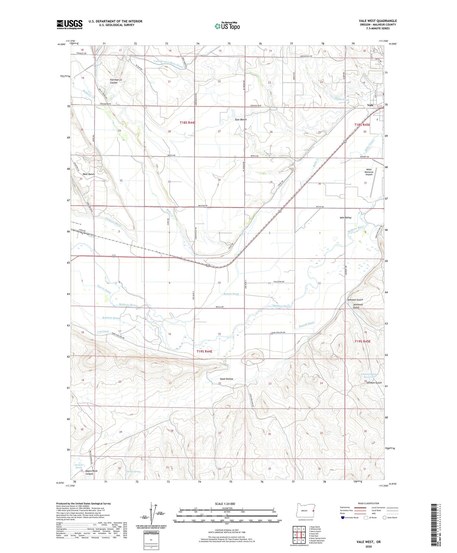 Vale West Oregon US Topo Map Image