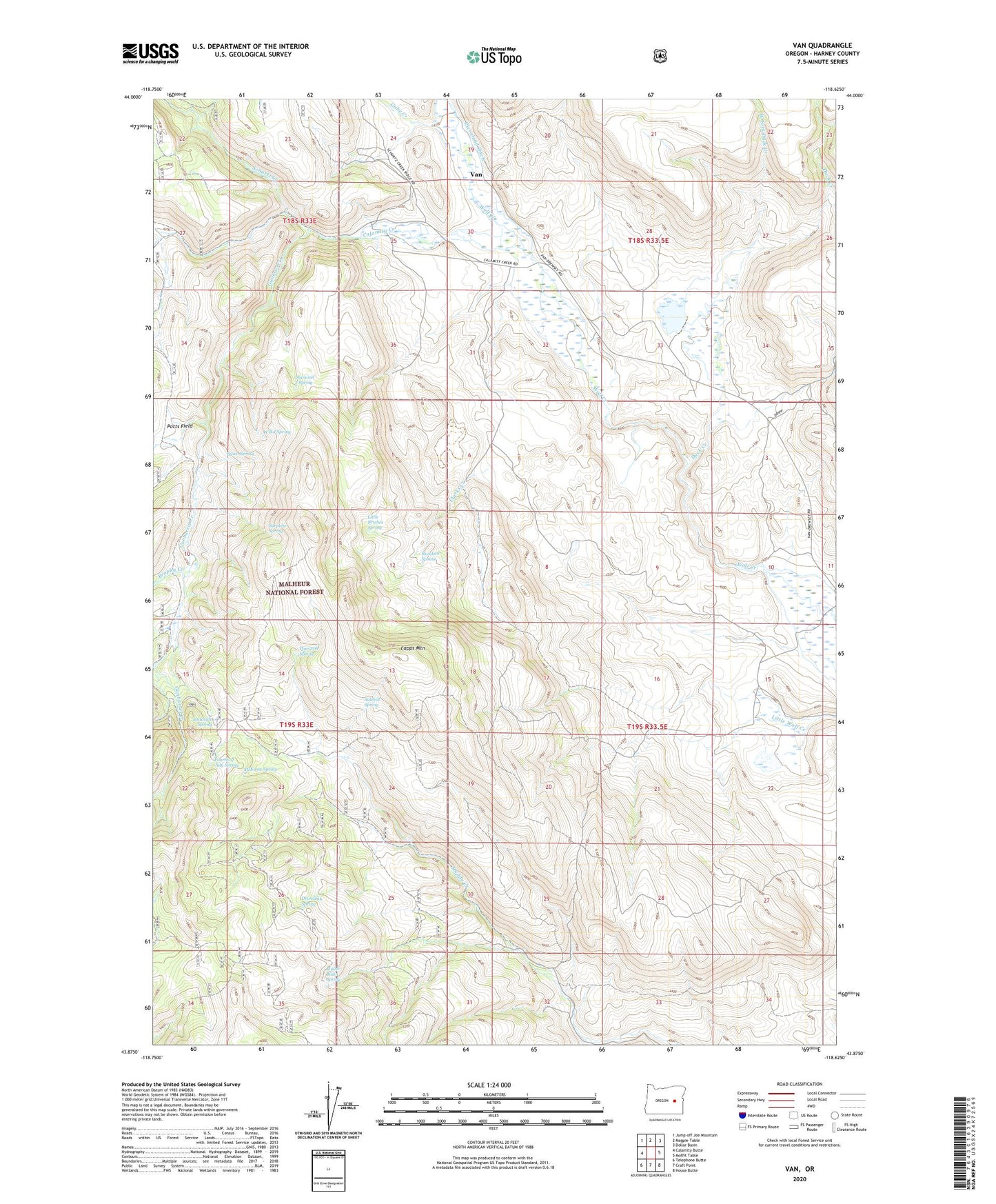 Van Oregon US Topo Map Image