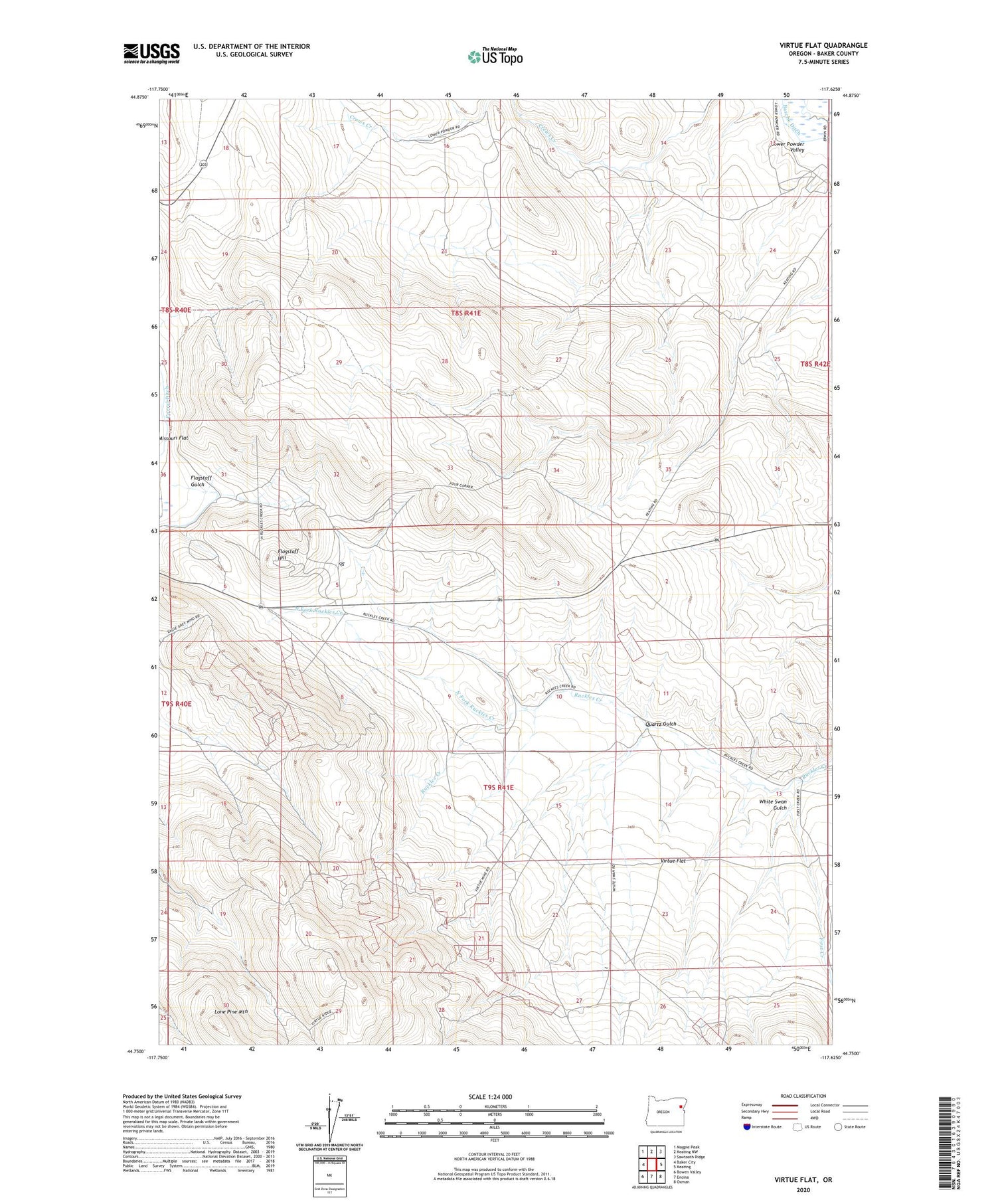 Virtue Flat Oregon US Topo Map Image