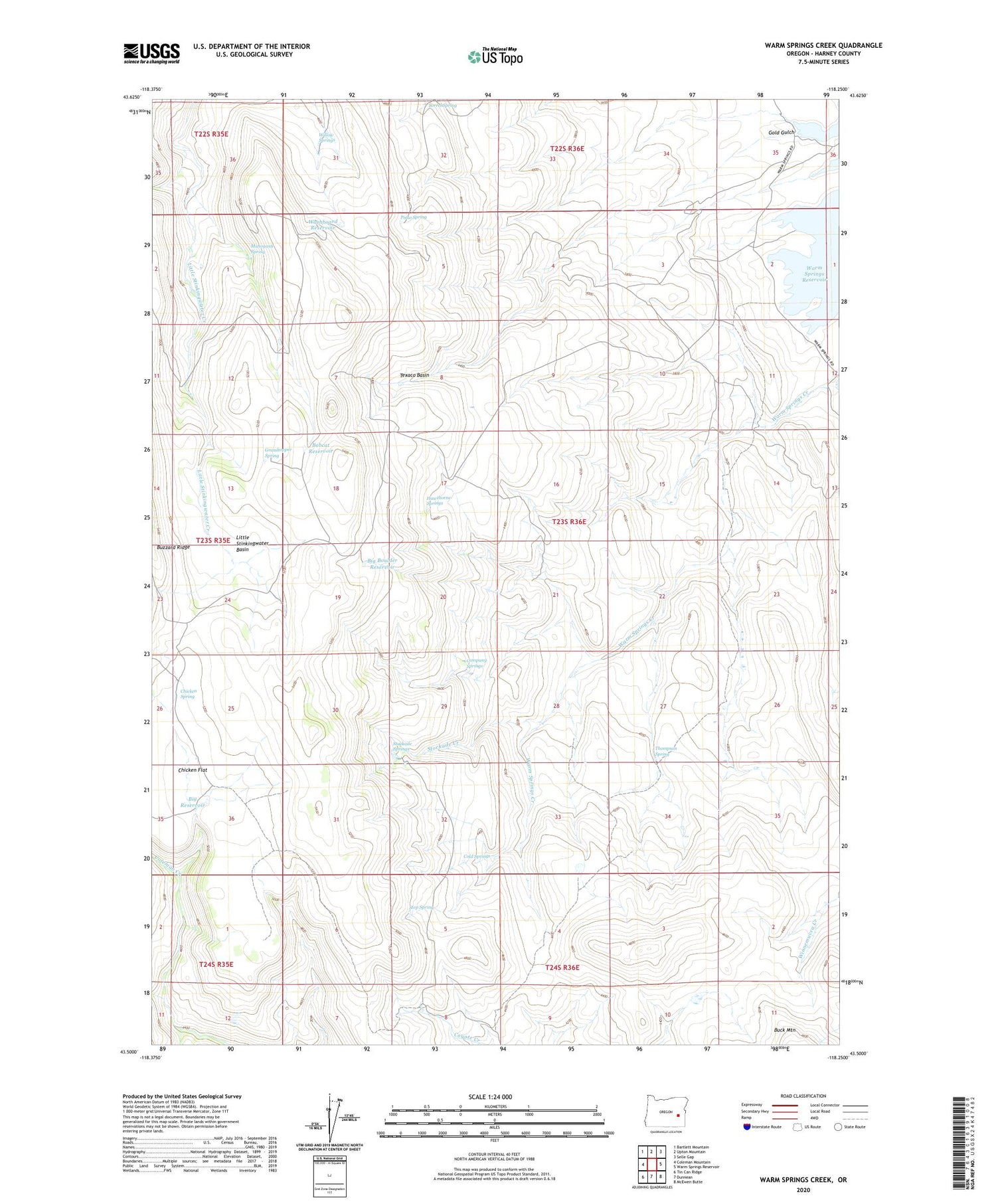 Warm Springs Creek Oregon US Topo Map Image