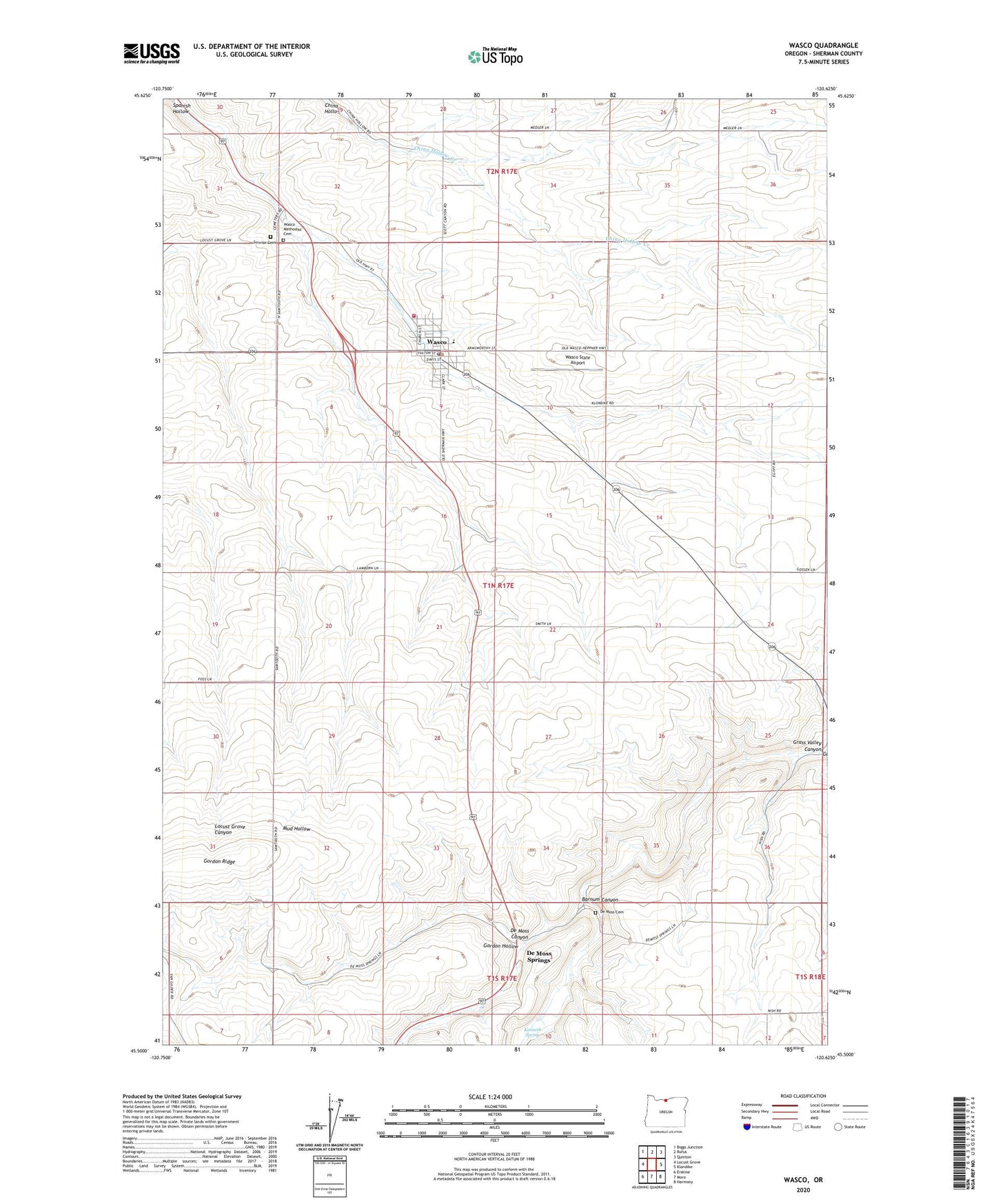 Wasco Oregon US Topo Map Image