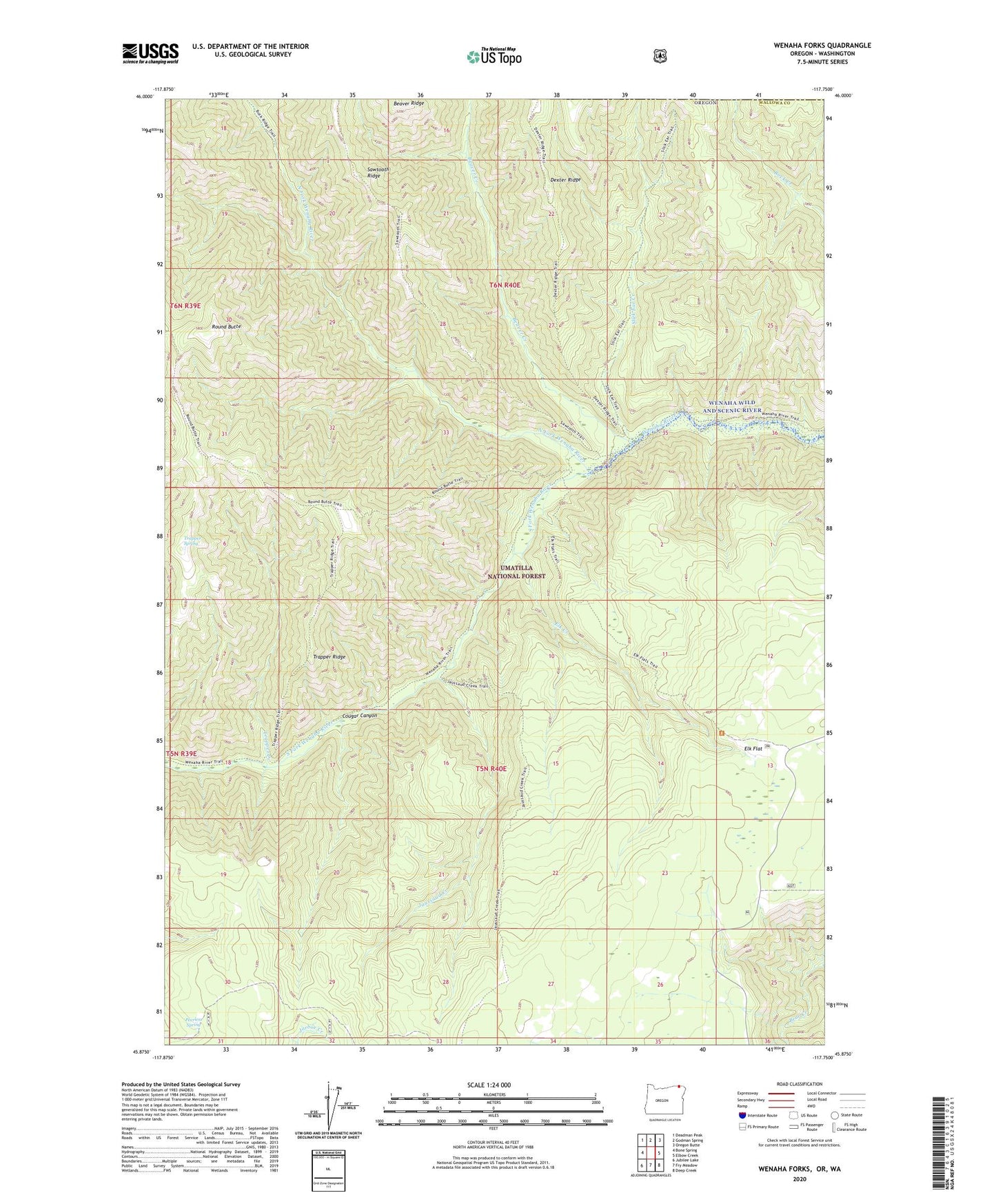 Wenaha Forks Oregon US Topo Map Image