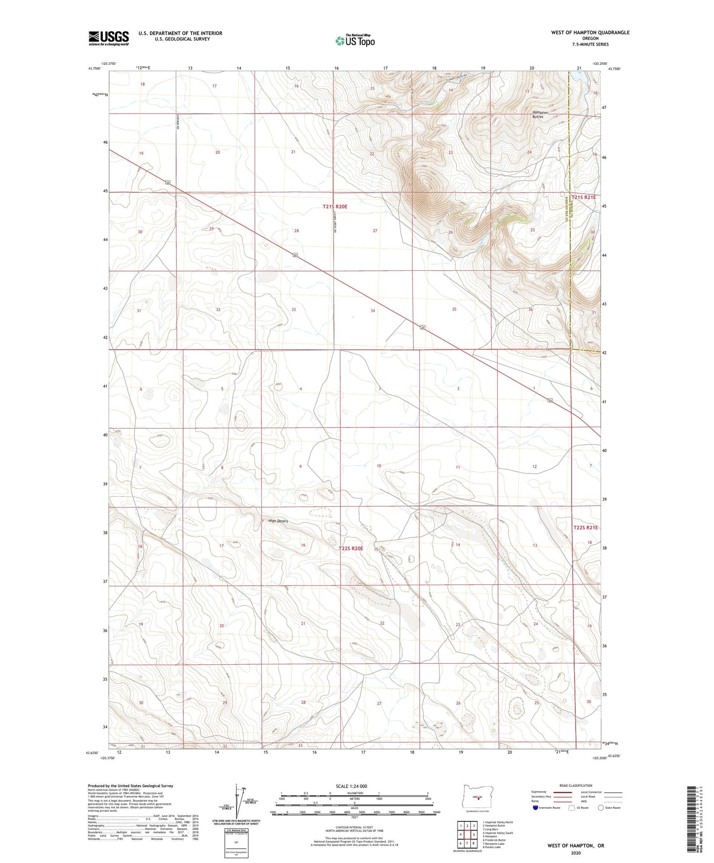 West of Hampton Oregon US Topo Map Image