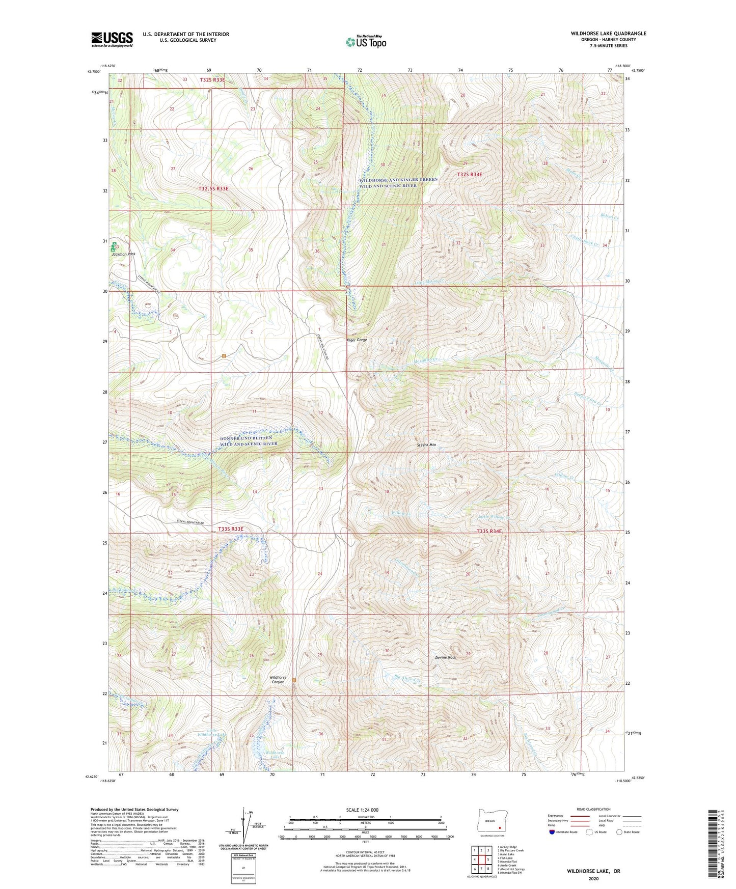 Wildhorse Lake Oregon US Topo Map Image
