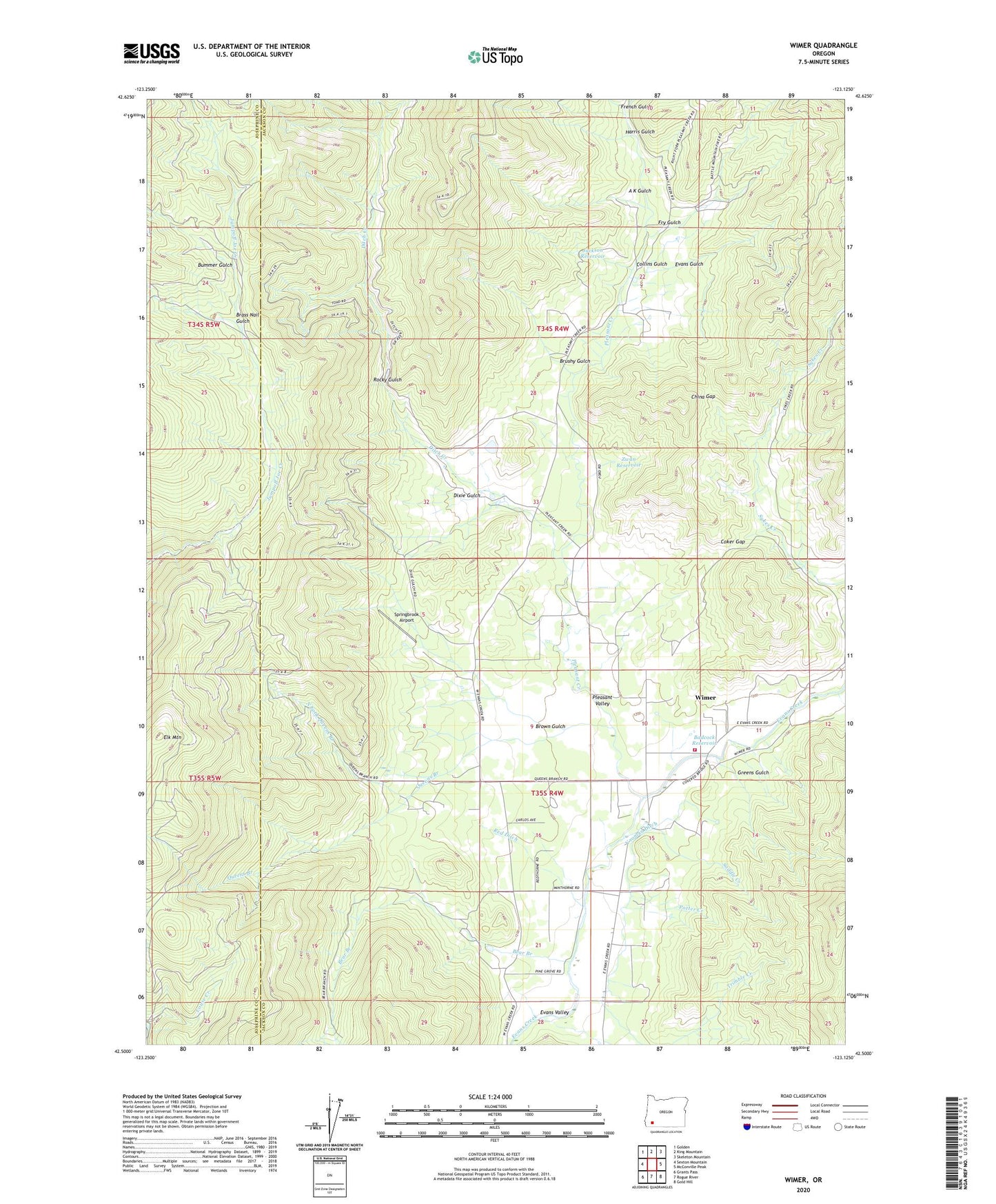 Wimer Oregon US Topo Map Image
