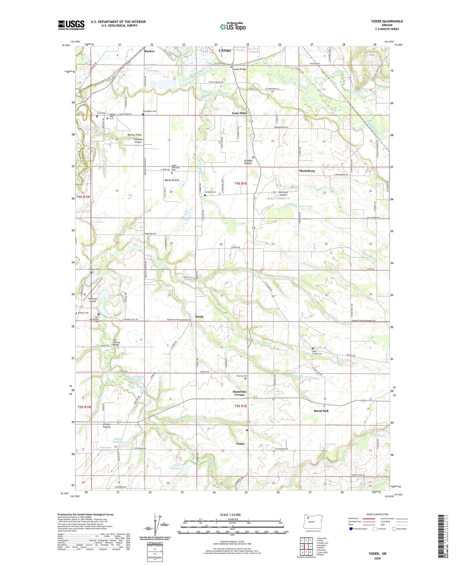 Yoder Oregon US Topo Map Image