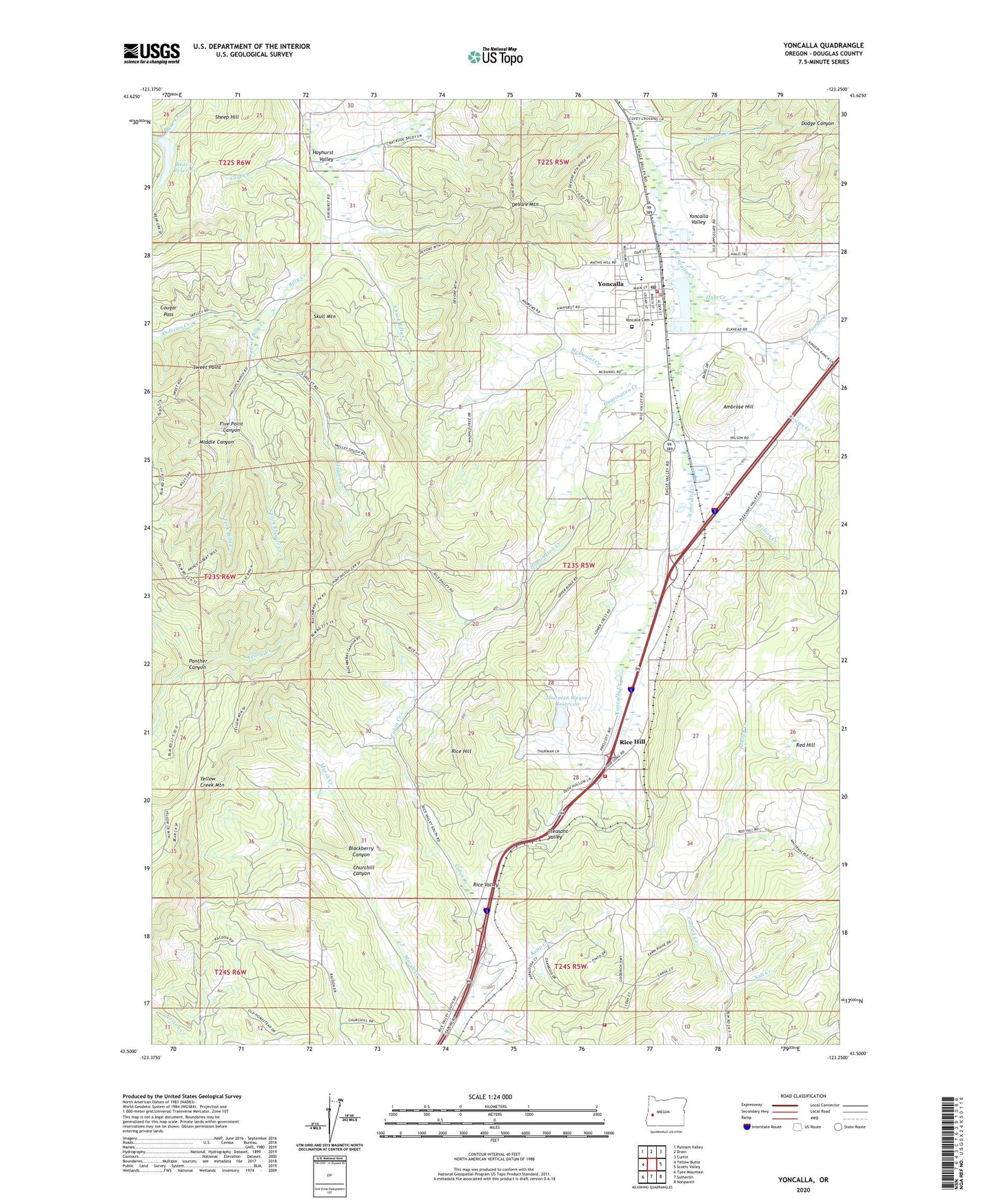 Yoncalla Oregon US Topo Map Image