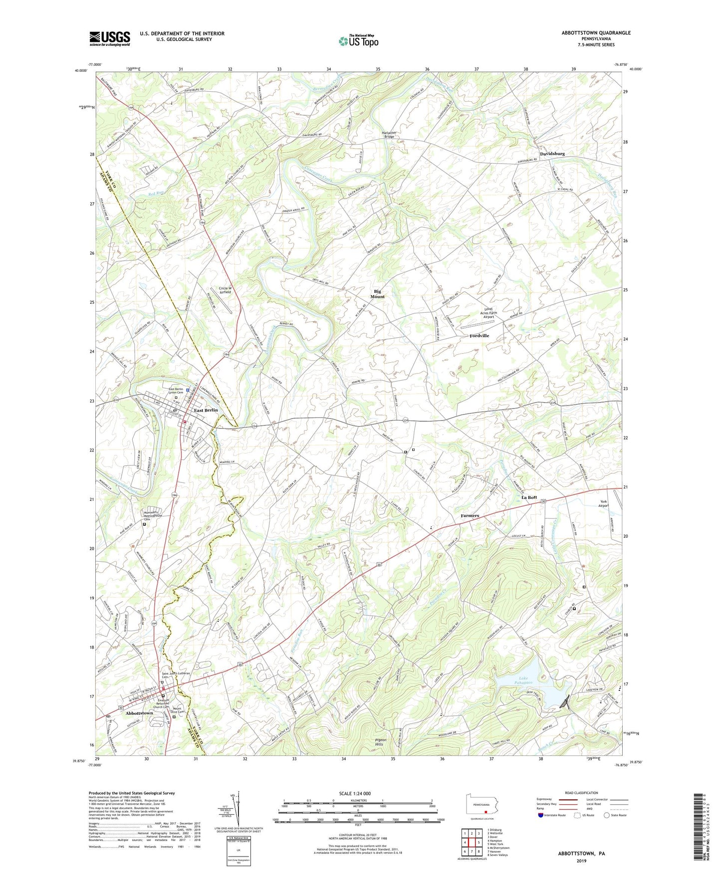 Abbottstown Pennsylvania US Topo Map Image