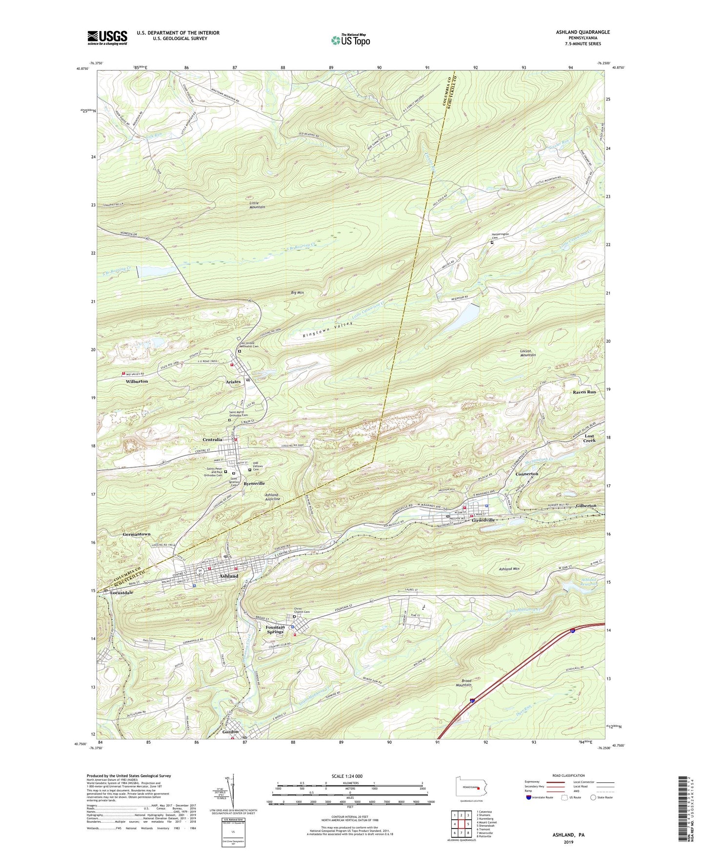 Ashland Pennsylvania US Topo Map Image