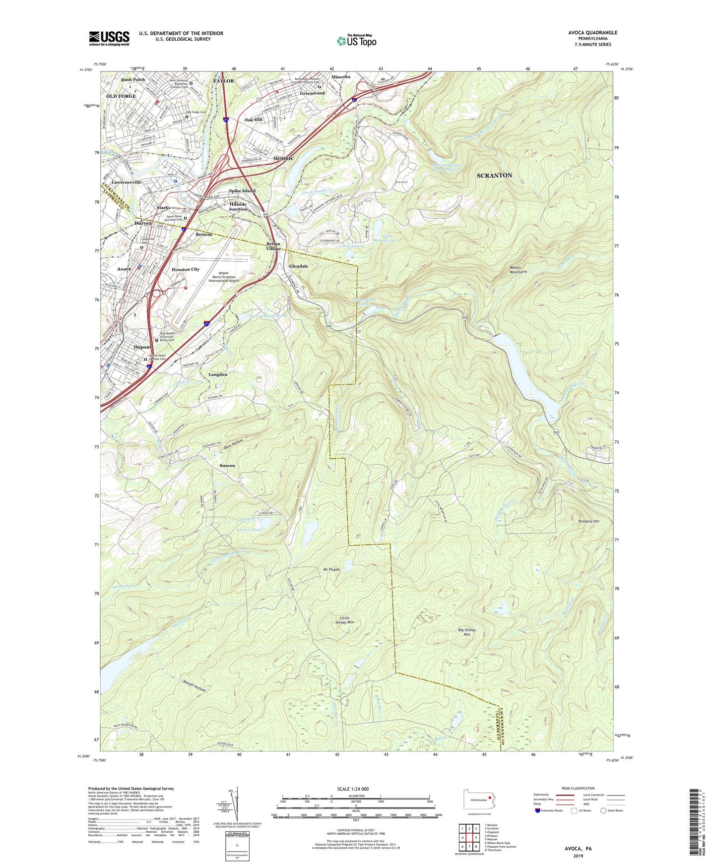 Avoca Pennsylvania US Topo Map Image