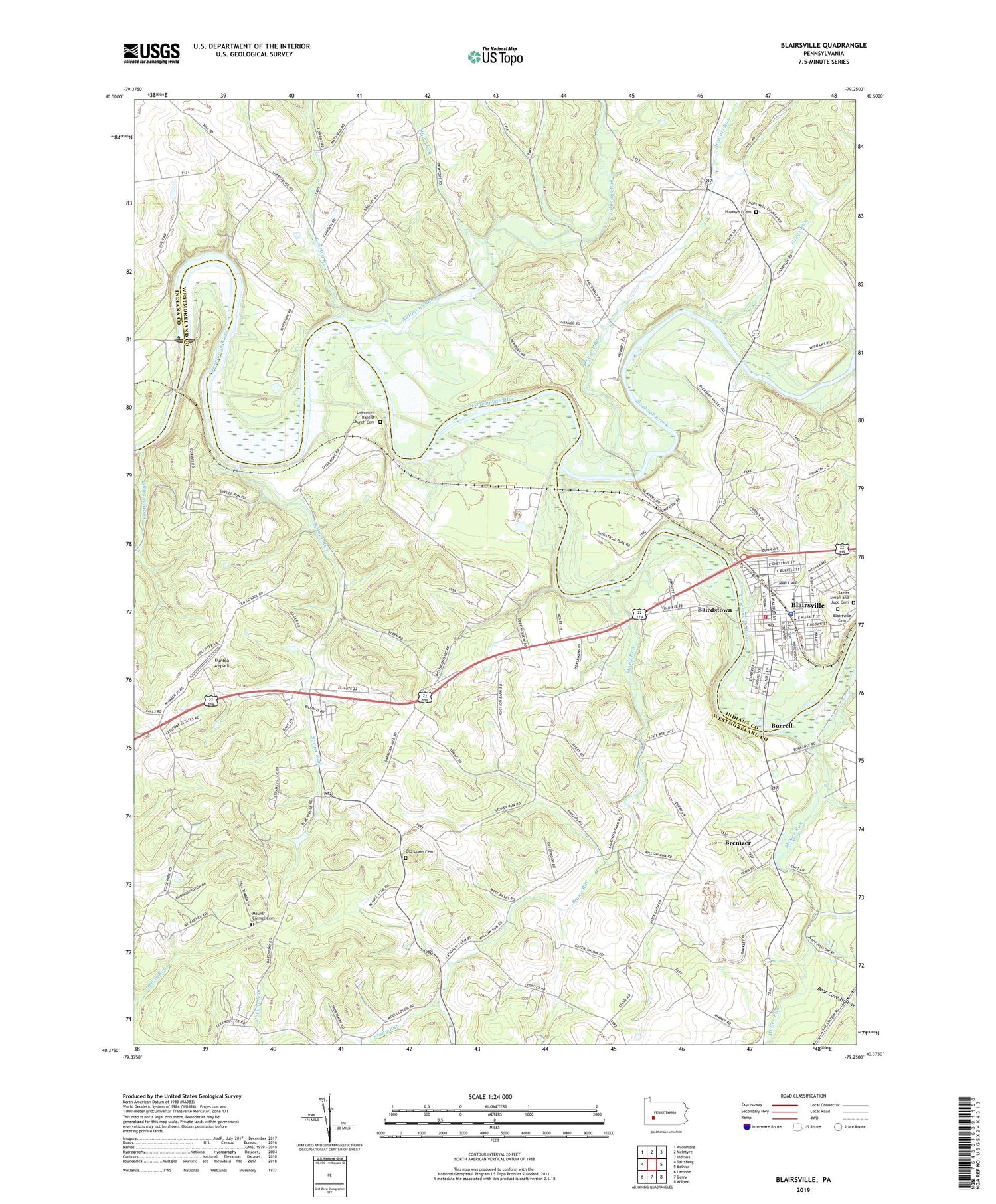 Blairsville Pennsylvania US Topo Map Image