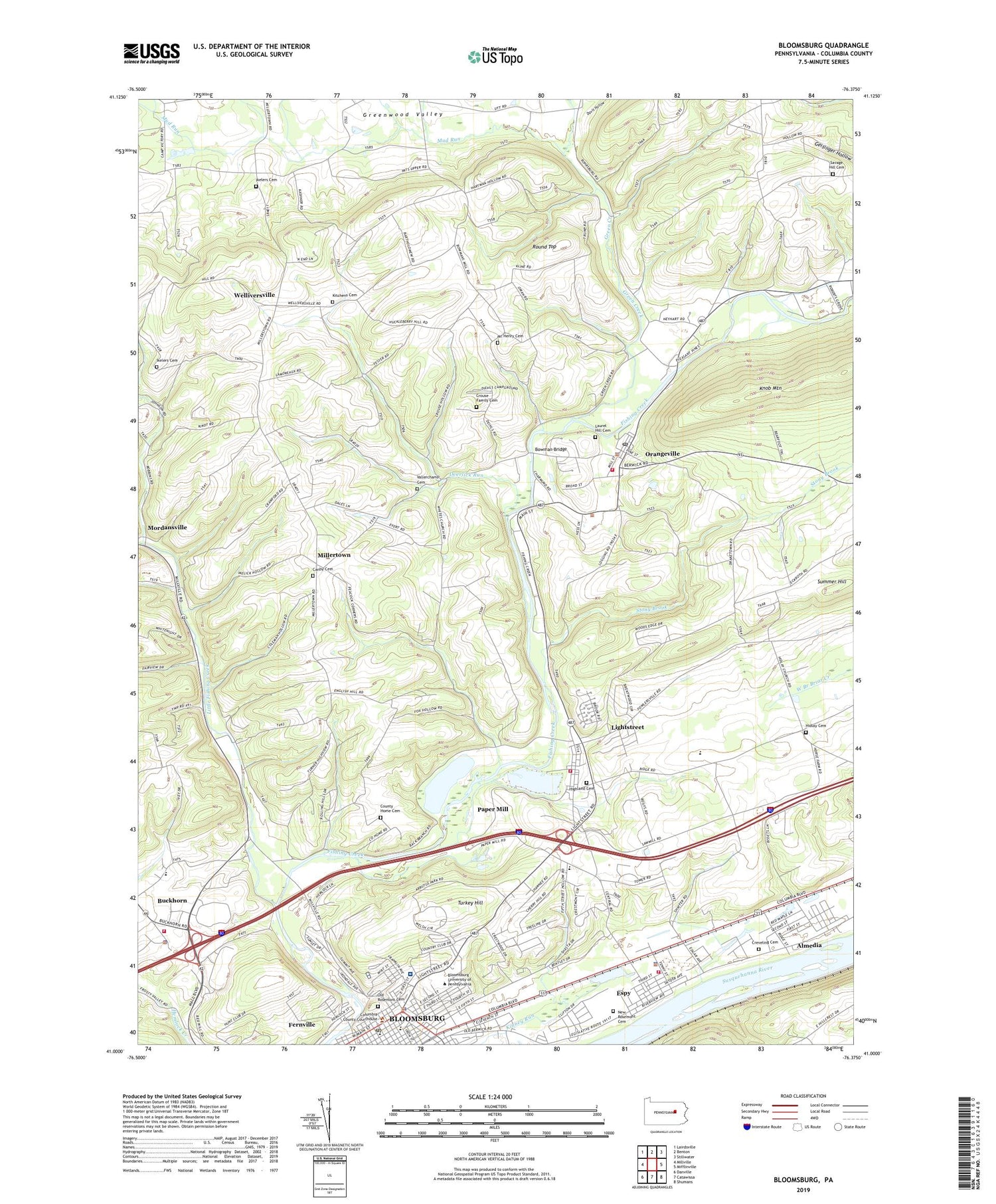 Bloomsburg Pennsylvania US Topo Map Image