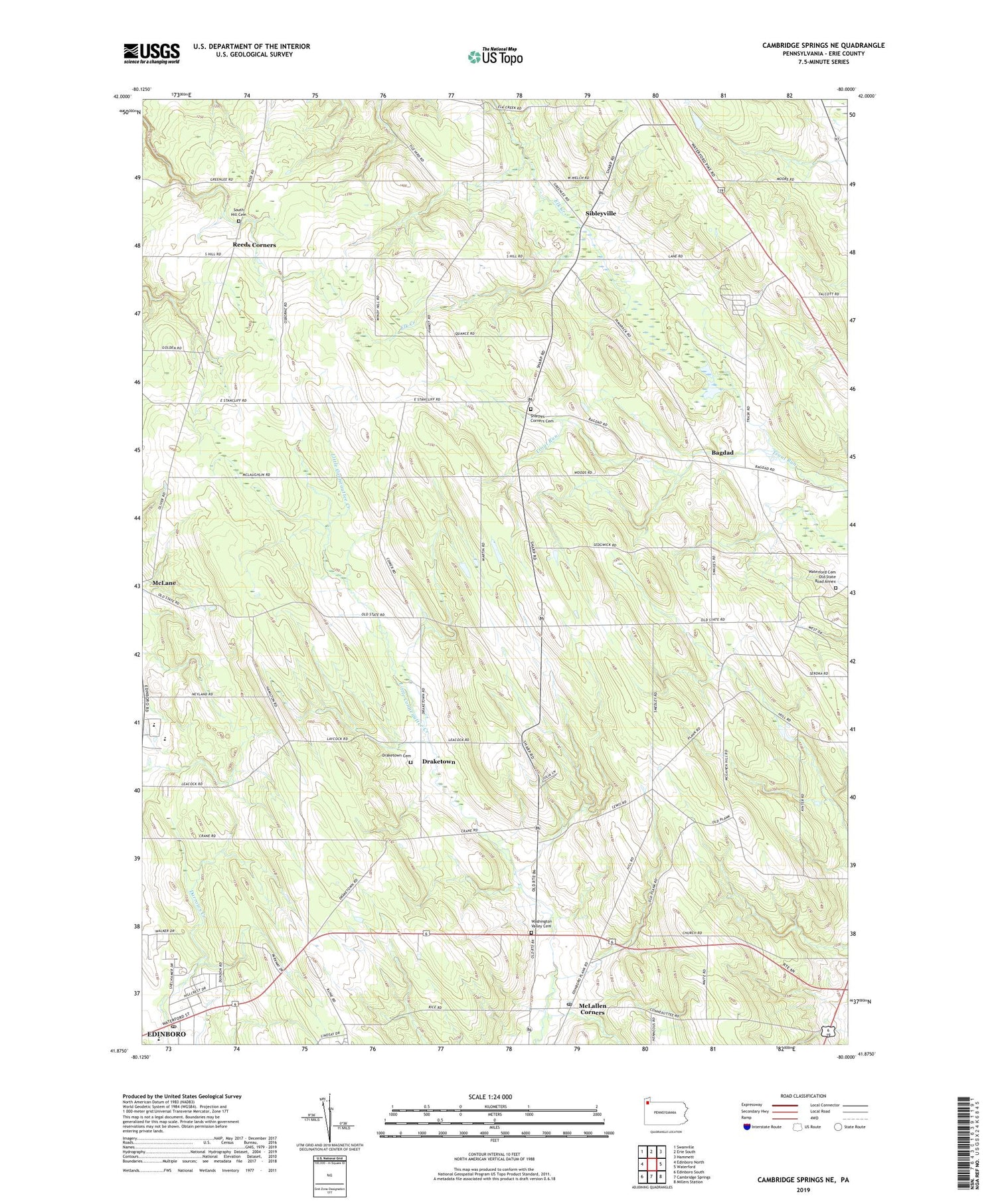 Cambridge Springs NE Pennsylvania US Topo Map Image
