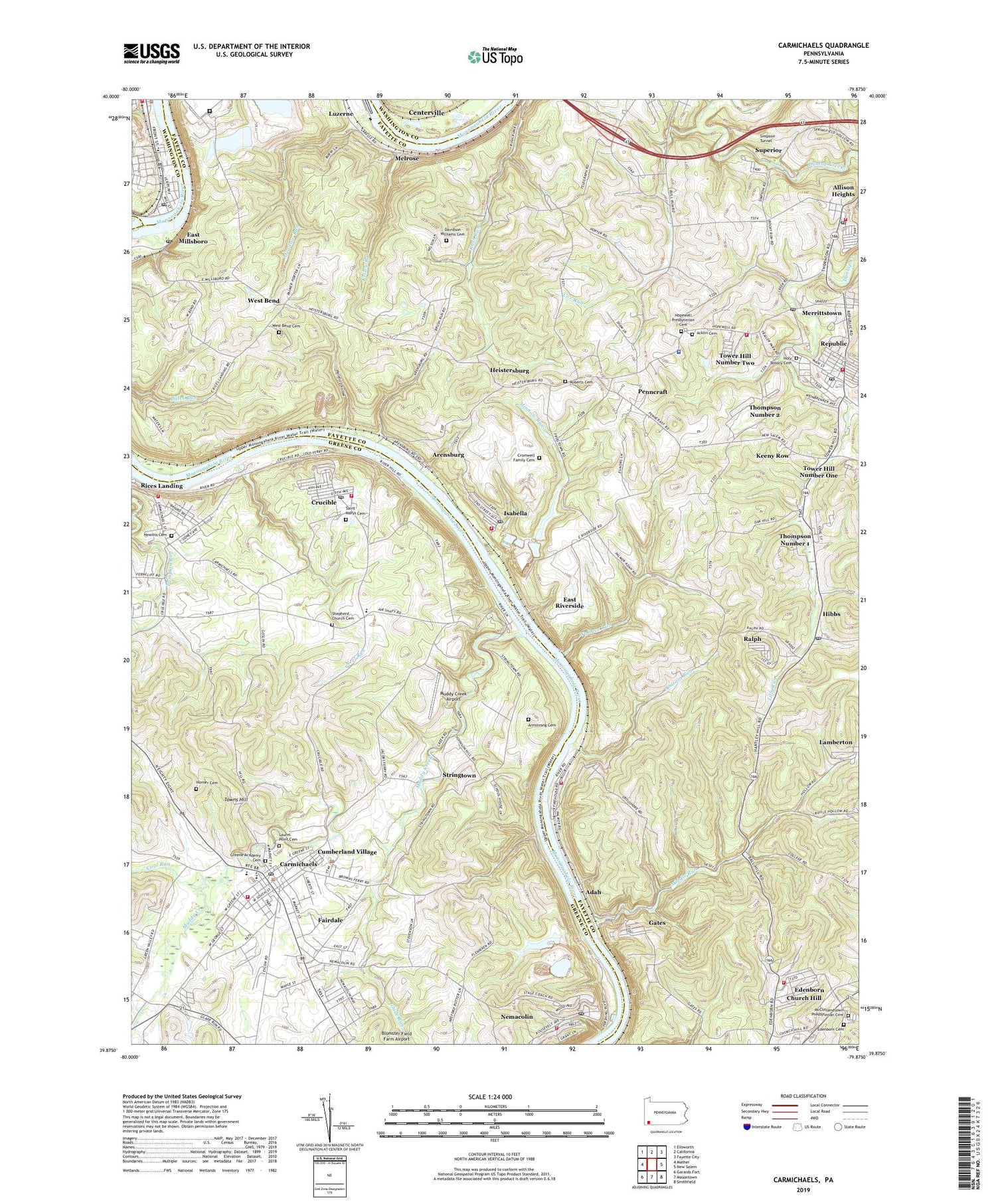 Carmichaels Pennsylvania US Topo Map Image