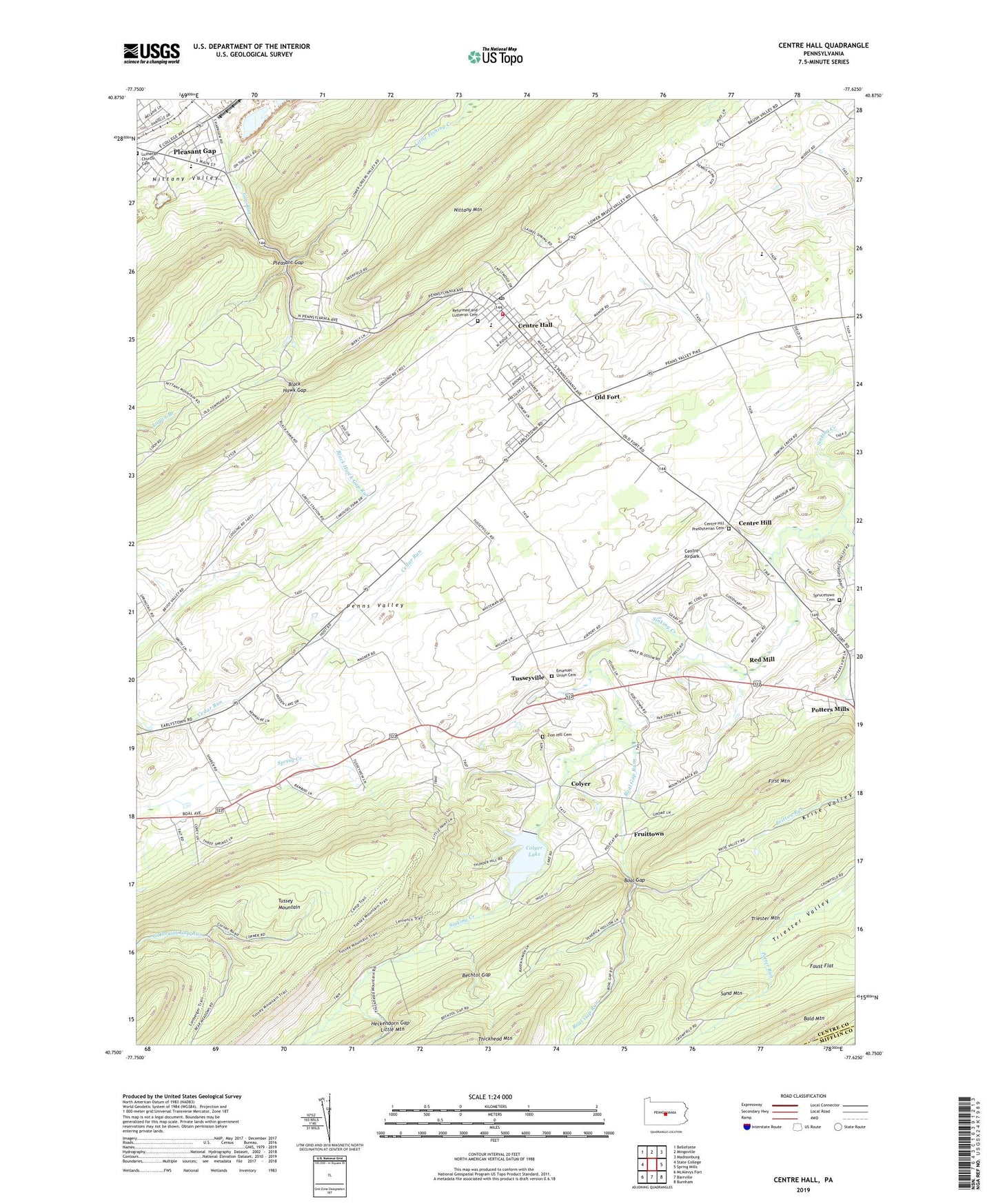 Centre Hall Pennsylvania US Topo Map Image