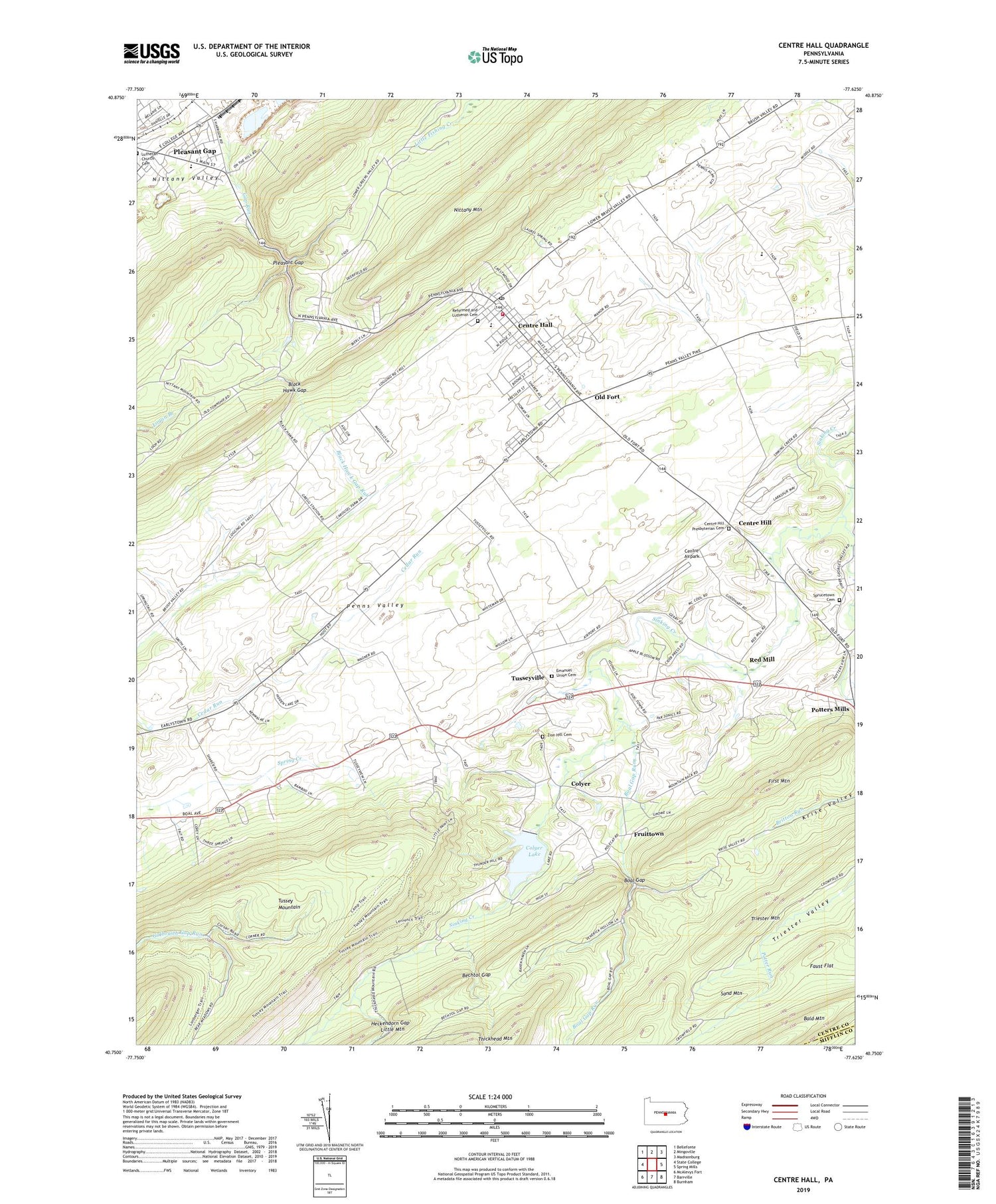Centre Hall Pennsylvania US Topo Map Image