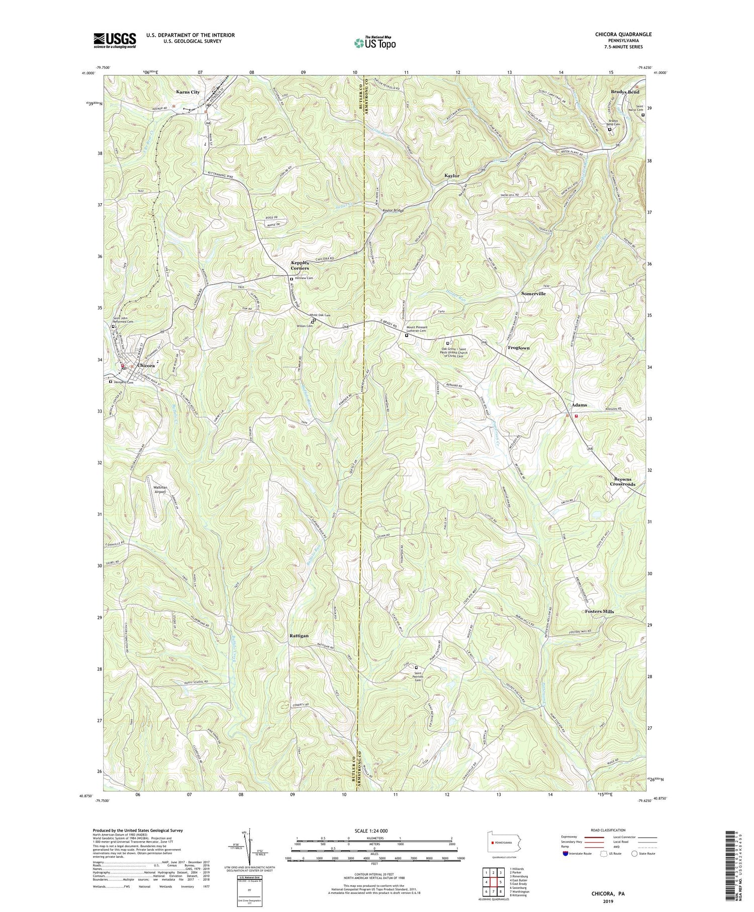 Chicora Pennsylvania US Topo Map Image