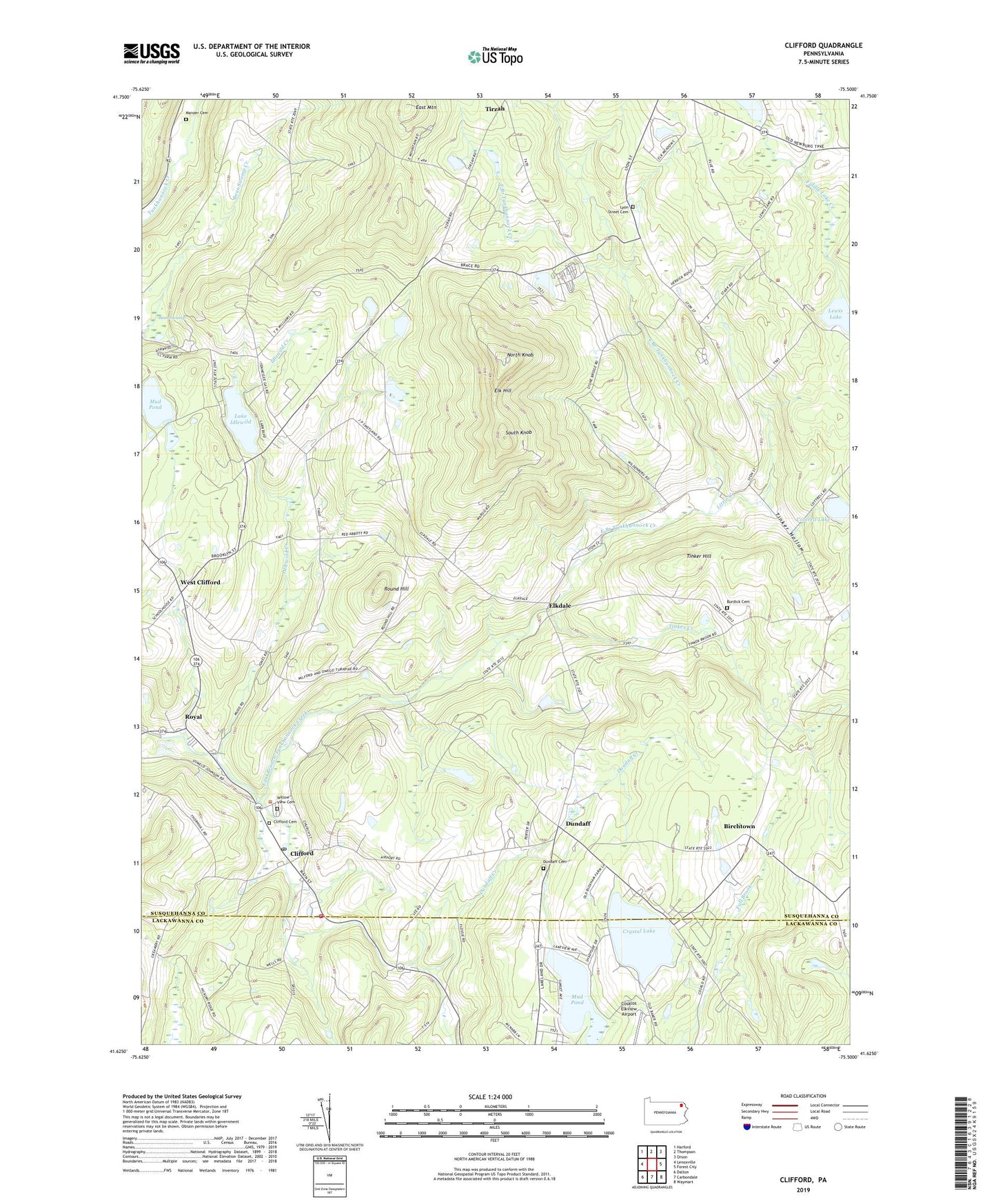 Clifford Pennsylvania US Topo Map Image