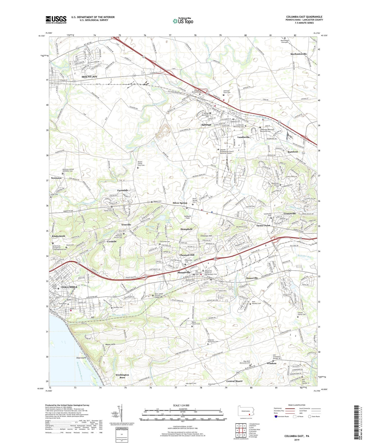 Columbia East Pennsylvania US Topo Map Image