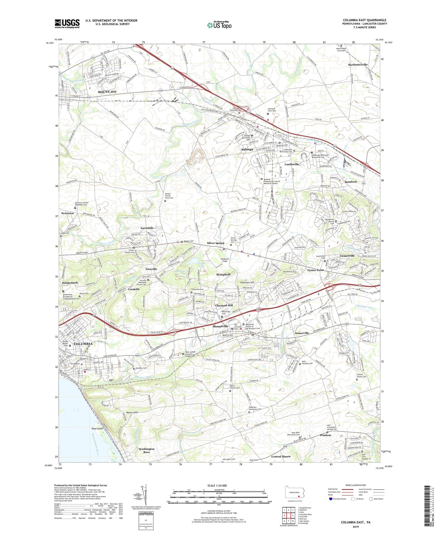 Columbia East Pennsylvania US Topo Map Image