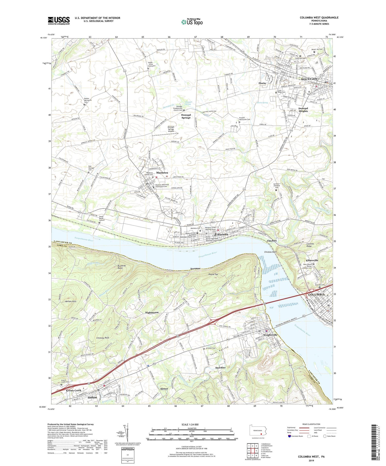 Columbia West Pennsylvania US Topo Map Image
