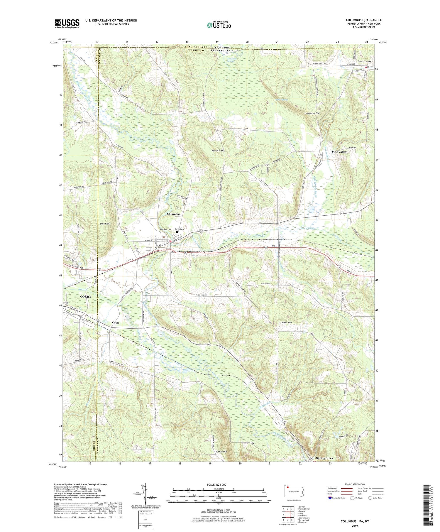 Columbus Pennsylvania US Topo Map Image