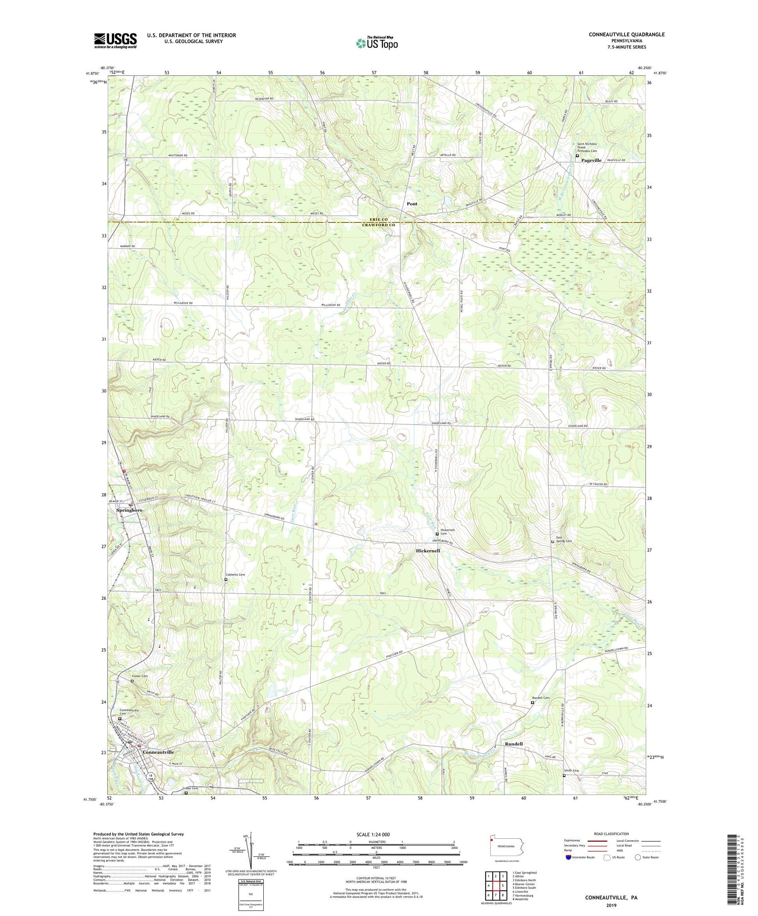 Conneautville Pennsylvania US Topo Map Image