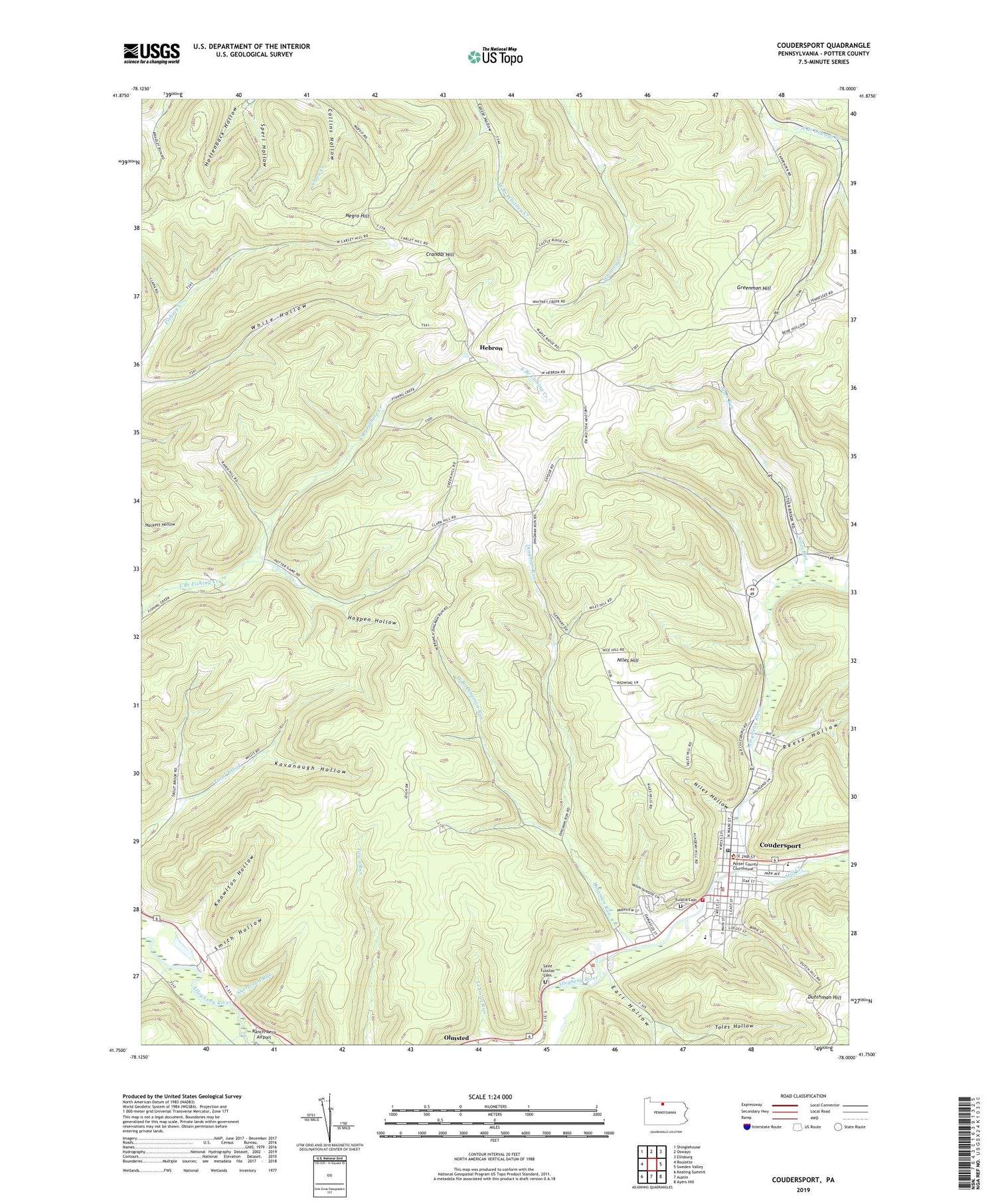 Coudersport Pennsylvania US Topo Map Image