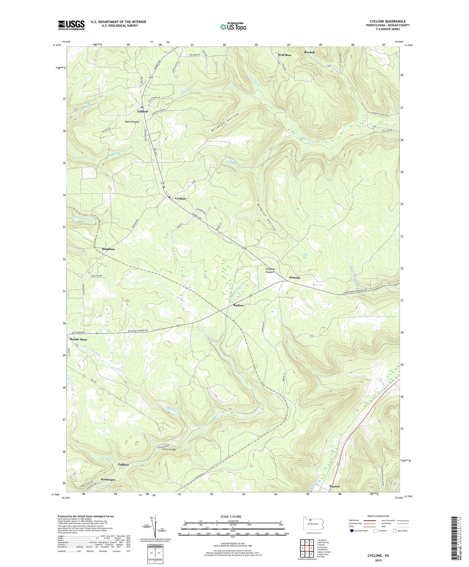 Cyclone Pennsylvania US Topo Map Image