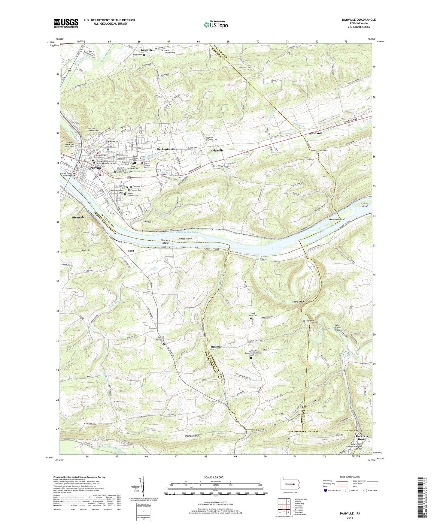 Danville Pennsylvania US Topo Map Image